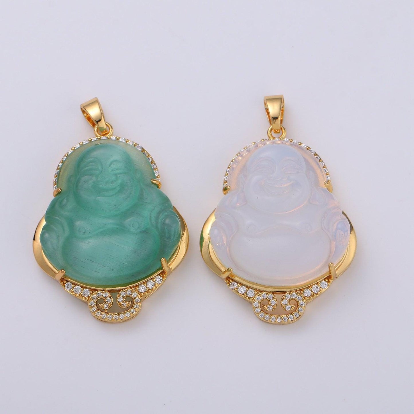 Cat's eye buddha cubic pendant 24k gold buddha pendant green buddha charm buddha necklace for religious jewelry supply, ah-259, ah-260