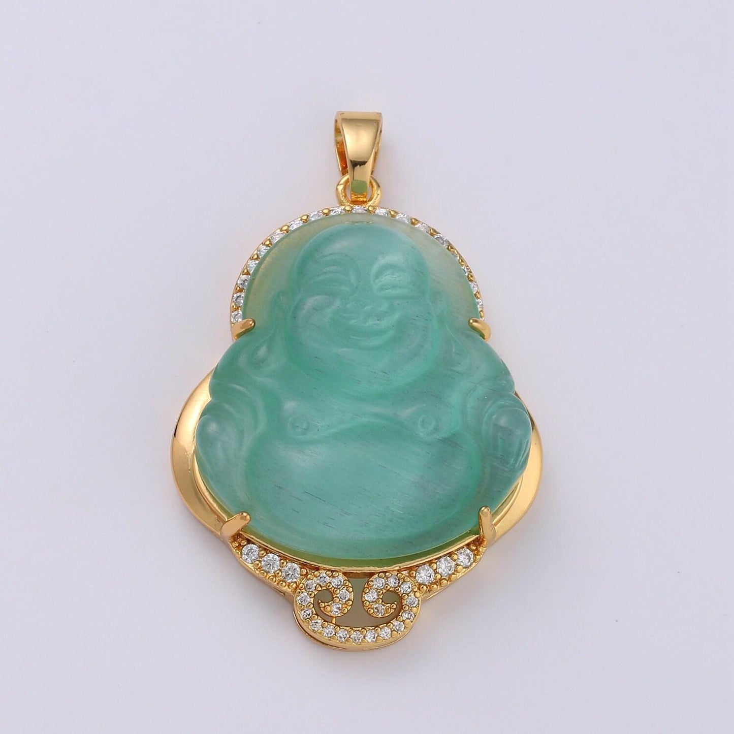 Cat's eye buddha cubic pendant 24k gold buddha pendant green buddha charm buddha necklace for religious jewelry supply, ah-259, ah-260