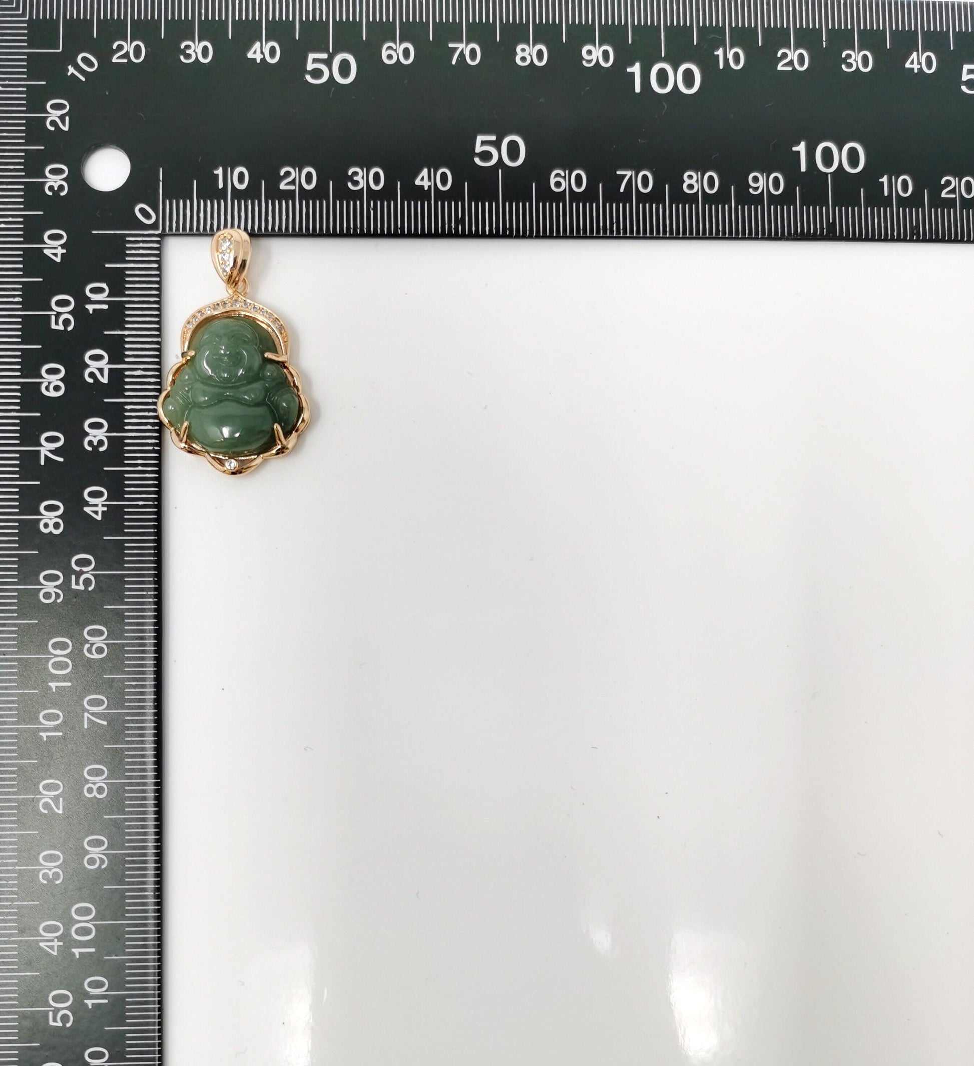 Genuine green jade buddha pendant, 18k gold filled laughing buddha charm micro pave charm minimalist jewelry, ah-226 ah-227