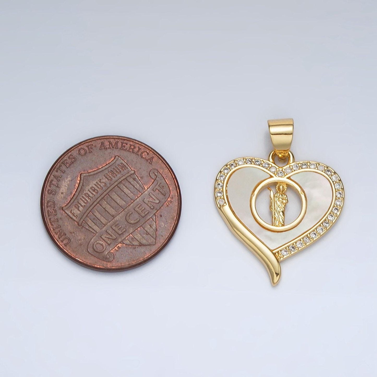 24k gold filled saint jude open heart cz paved pendant | ah-178