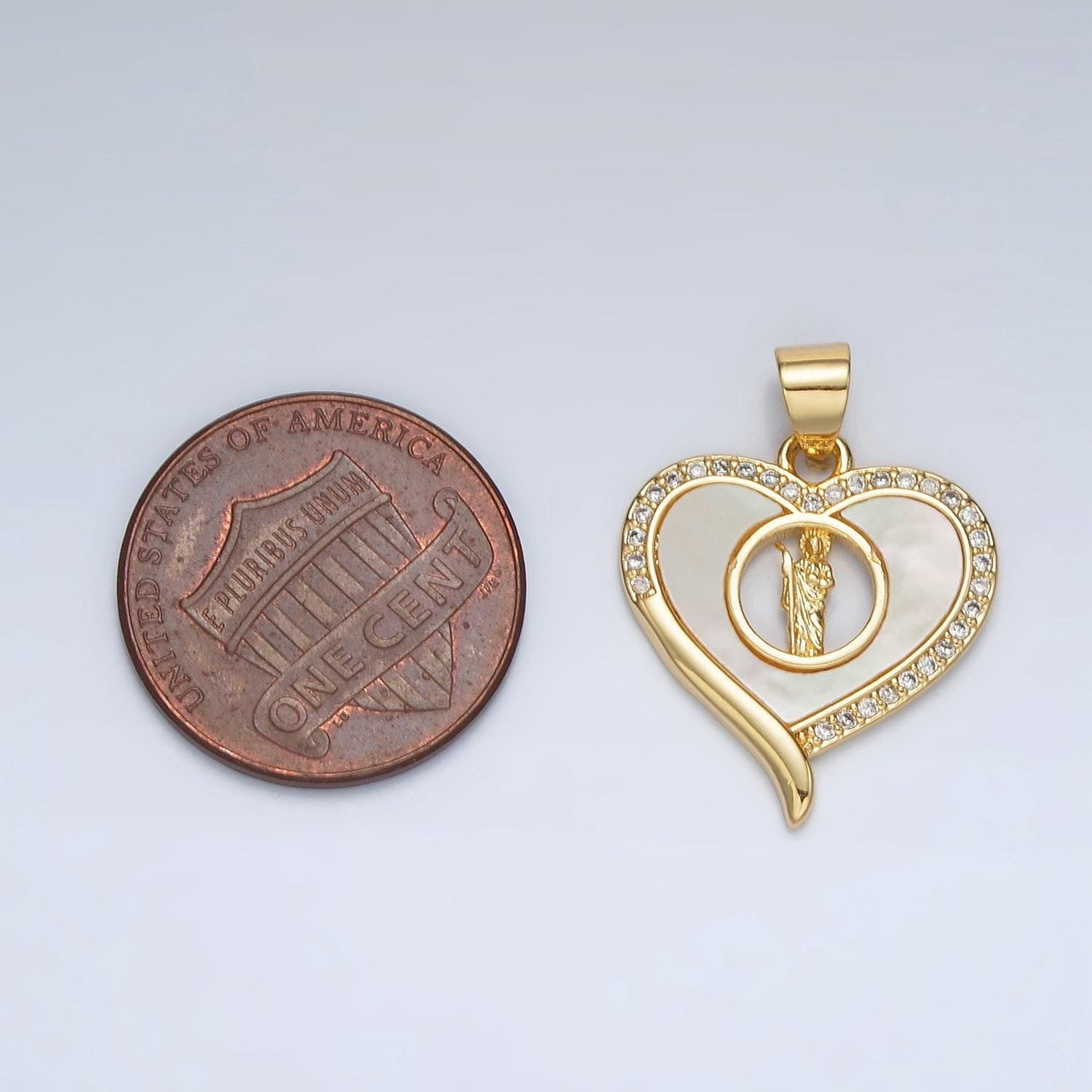 24k gold filled saint jude open heart cz paved pendant | ah-178