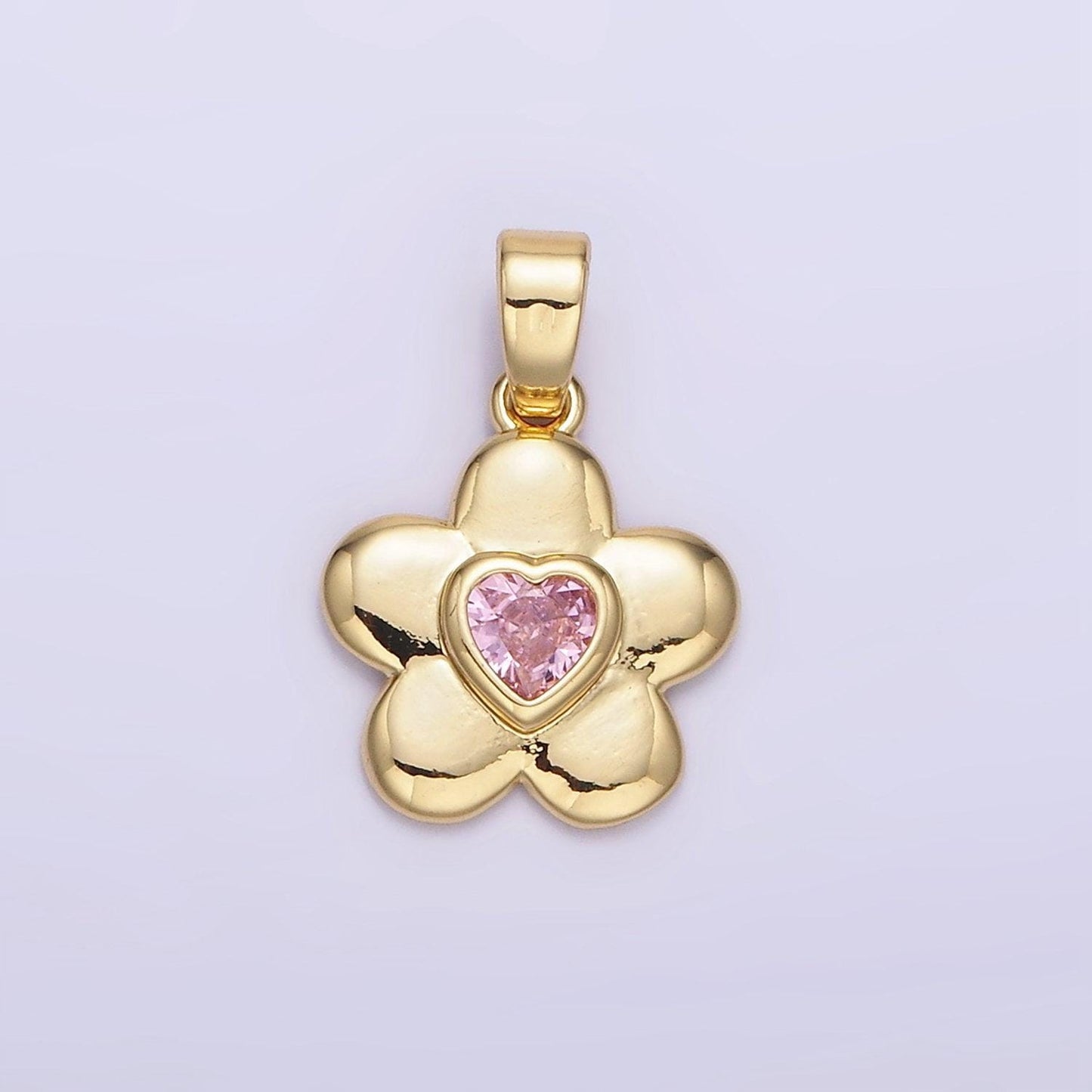 18k gold filled pink heart cz chubby daisy flower petal | ah-150