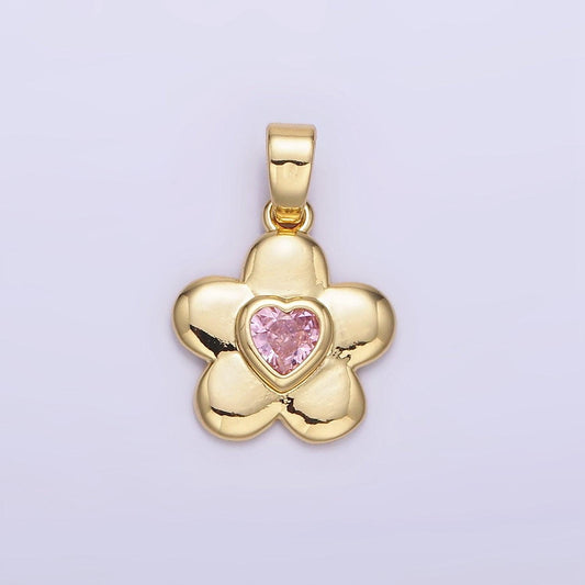 18k gold filled pink heart cz chubby daisy flower petal | ah-150