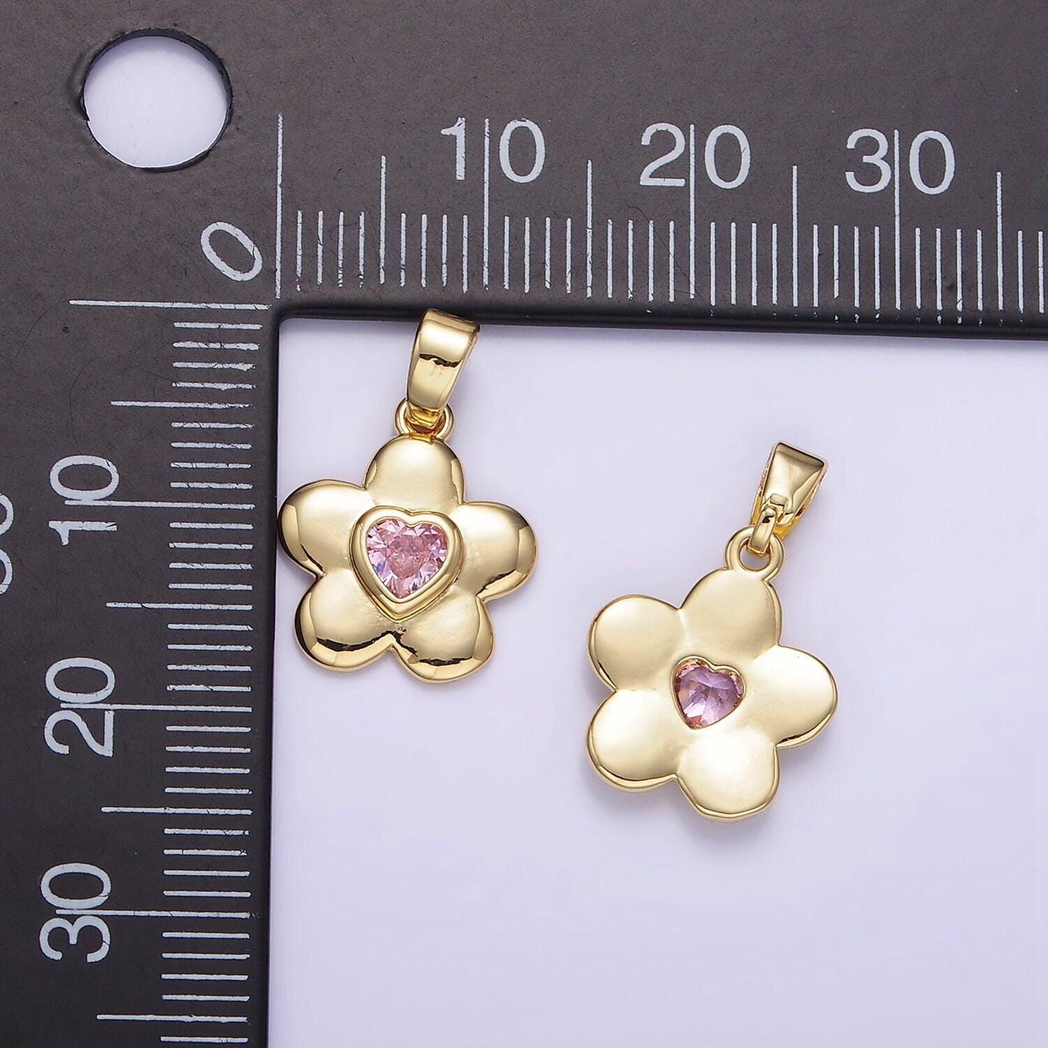 18k gold filled pink heart cz chubby daisy flower petal | ah-150