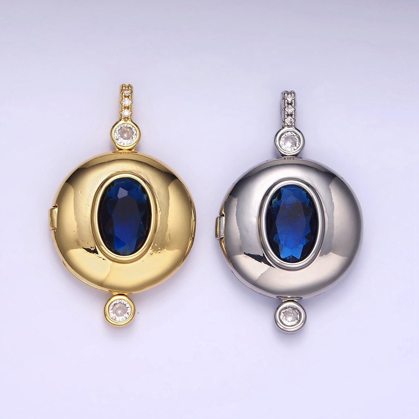 Cz blue sapphire photo locket pendant for personalized necklace with for picture or message great gift for valentine ah141