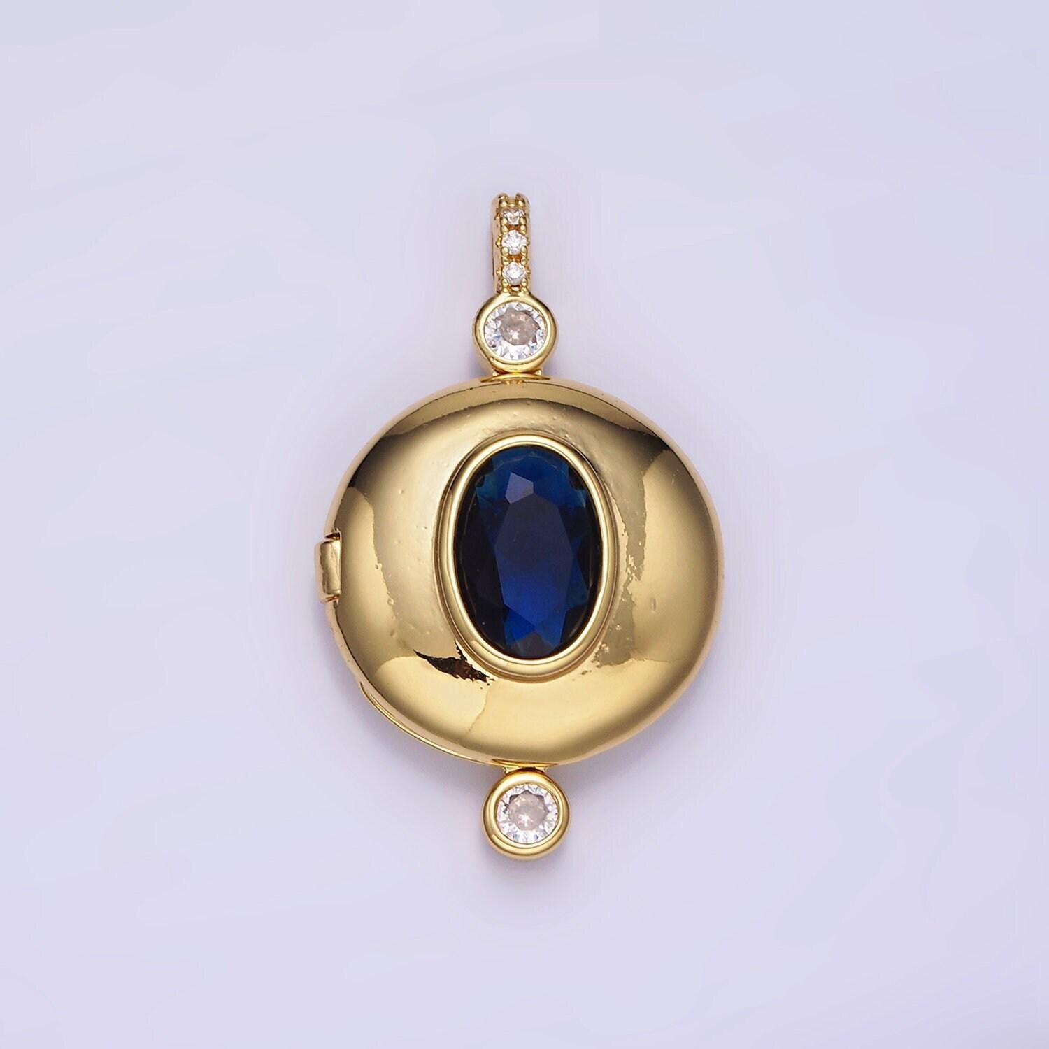 Cz blue sapphire photo locket pendant for personalized necklace with for picture or message great gift for valentine ah141