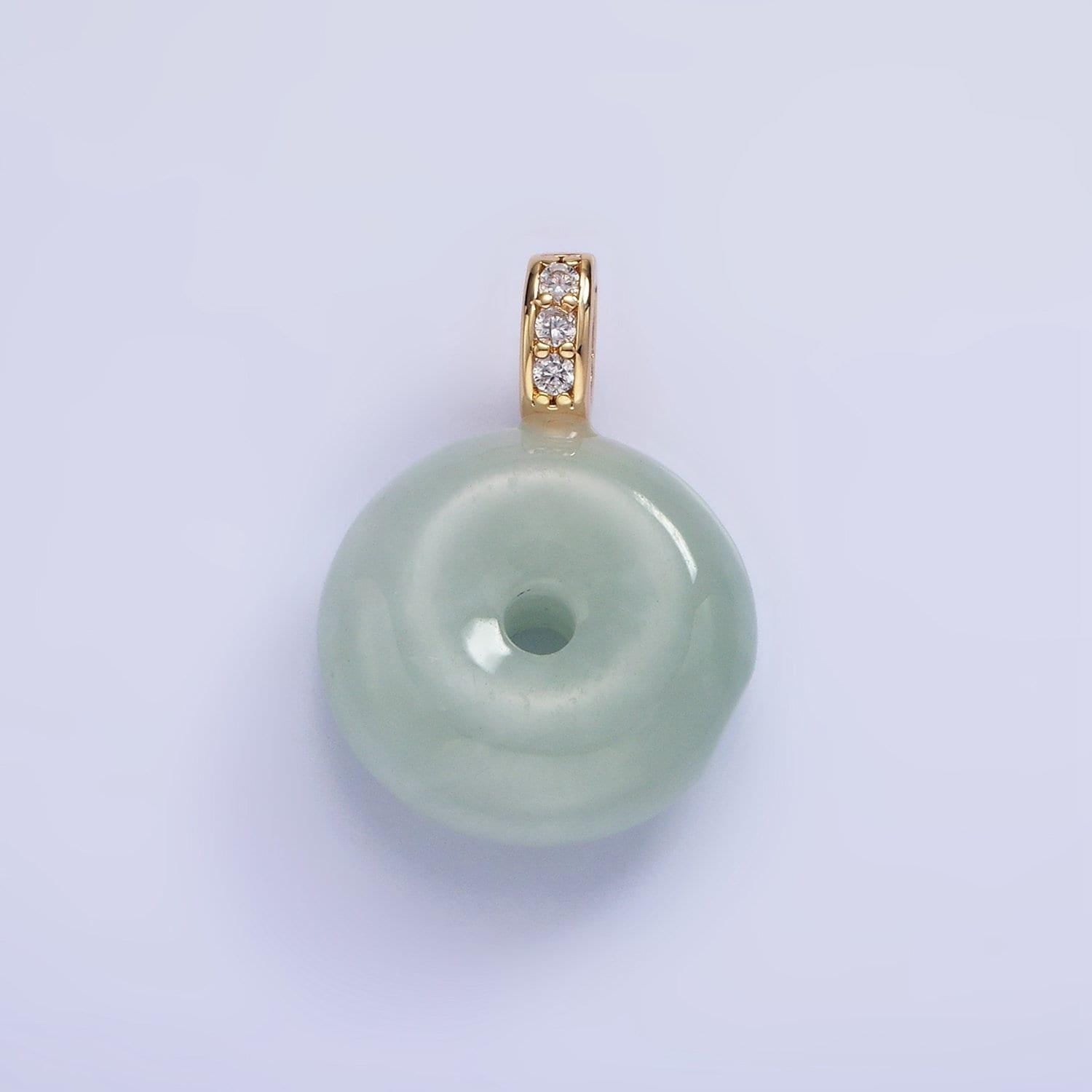 14k gold filled 20mm green jade donut micro paved cz bail pendant | ah139