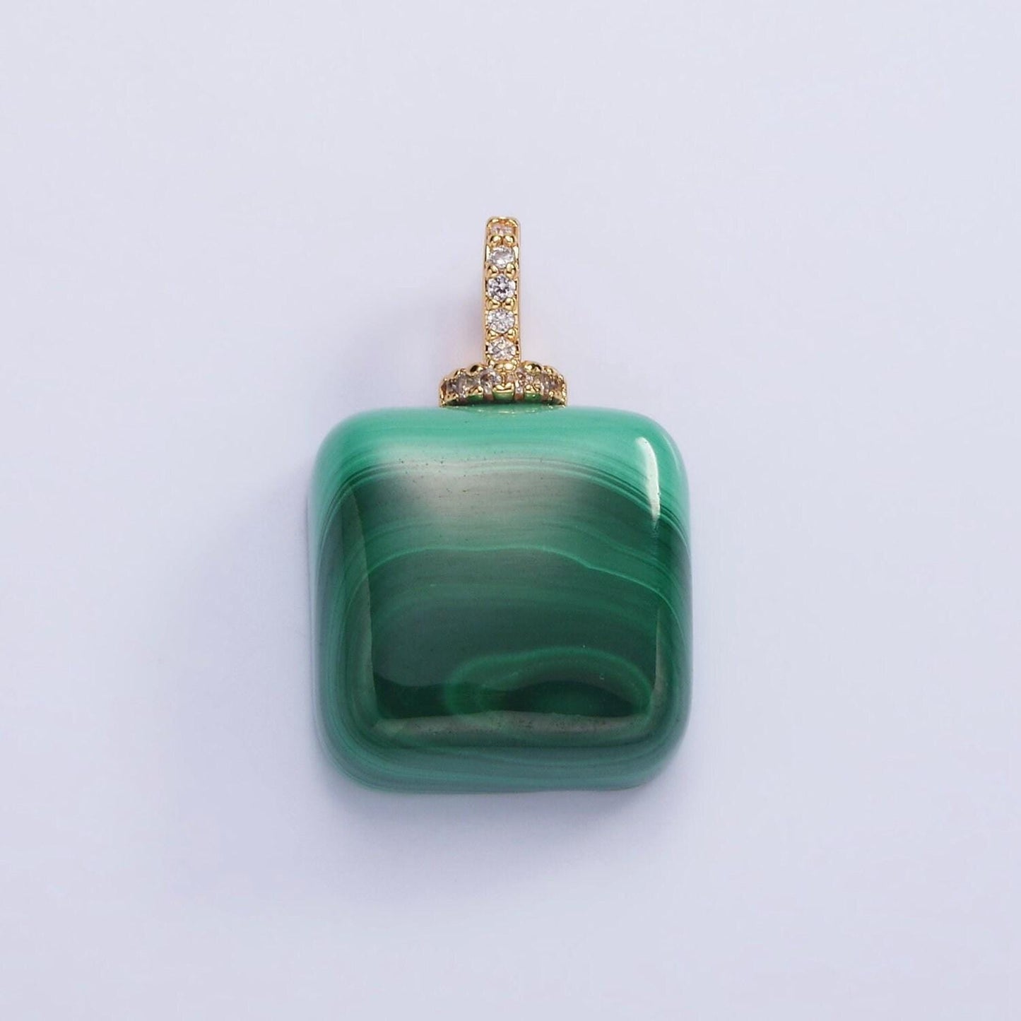 14k gold filled 23mm malachite micro paved cz drill bail pendant | ah-135
