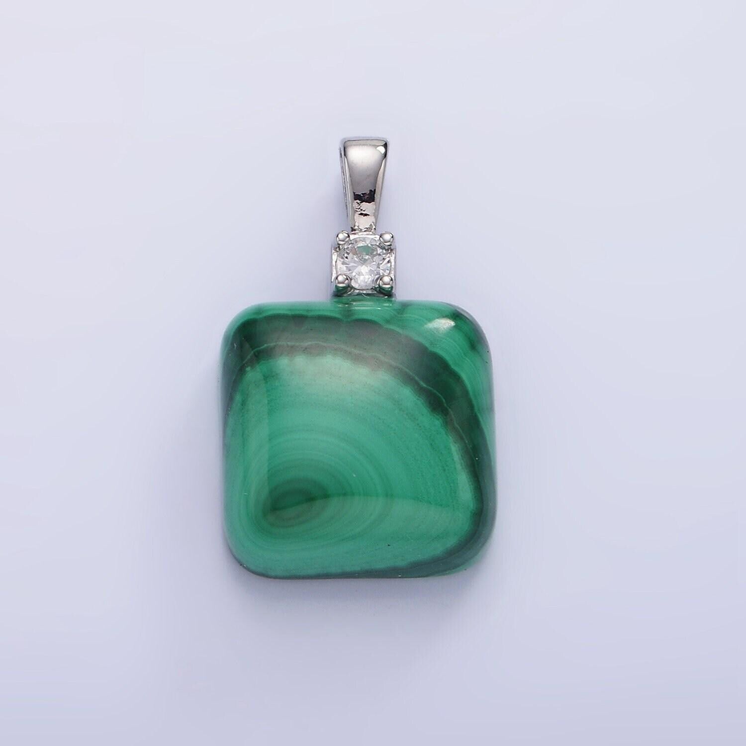 Malachite square beads charms - brass beads pendant natural stone gold filled pendant for necklace component ah134