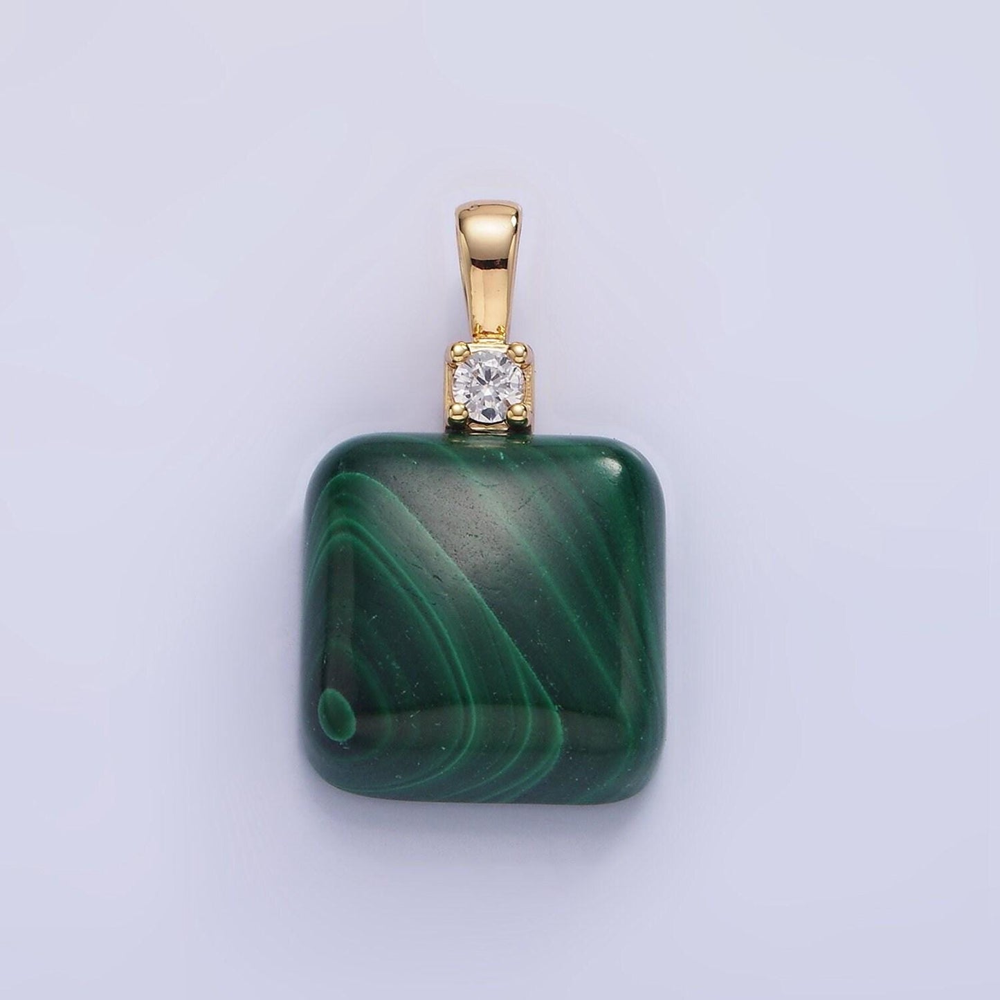 Malachite square beads charms - brass beads pendant natural stone gold filled pendant for necklace component ah134