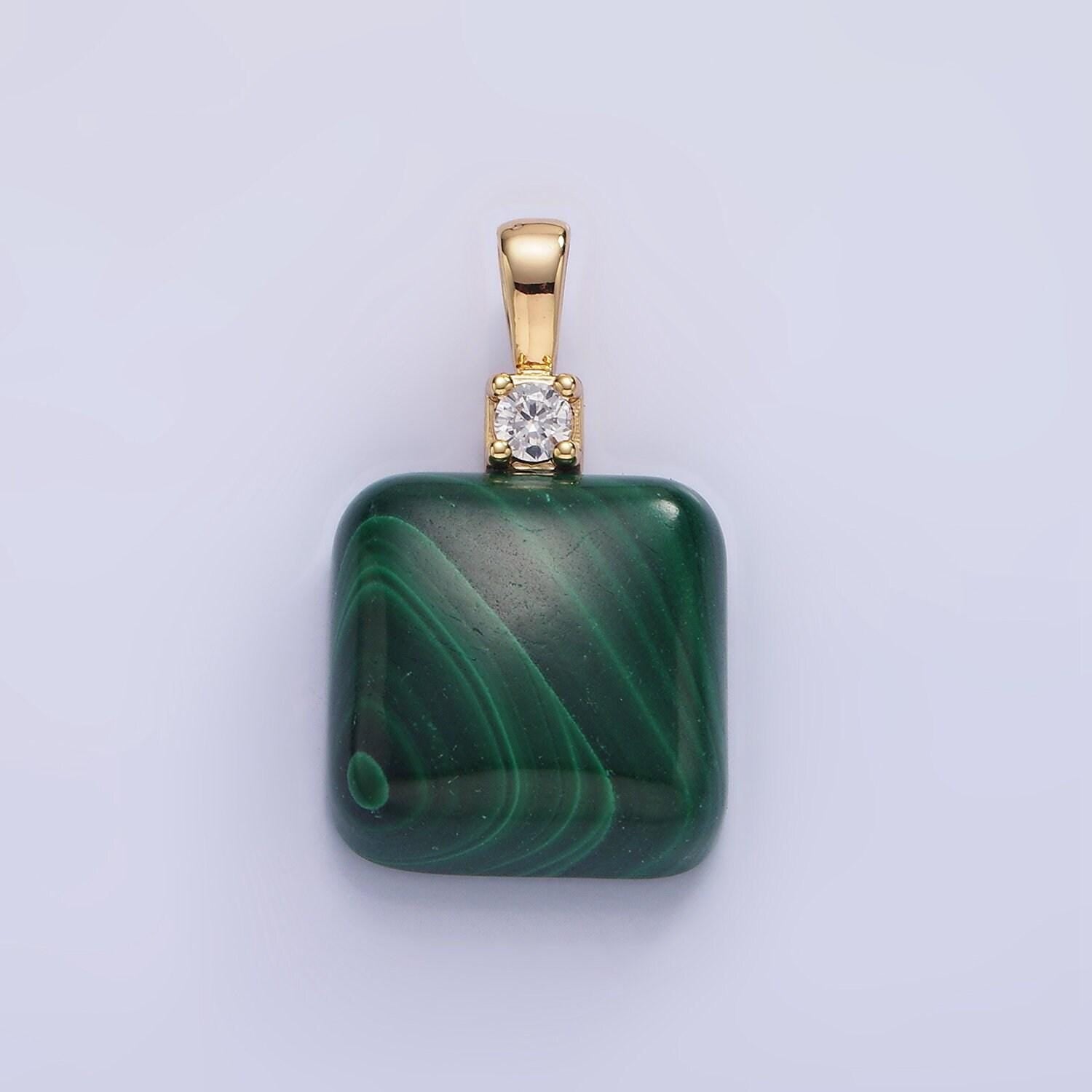 Malachite square beads charms - brass beads pendant natural stone gold filled pendant for necklace component ah134
