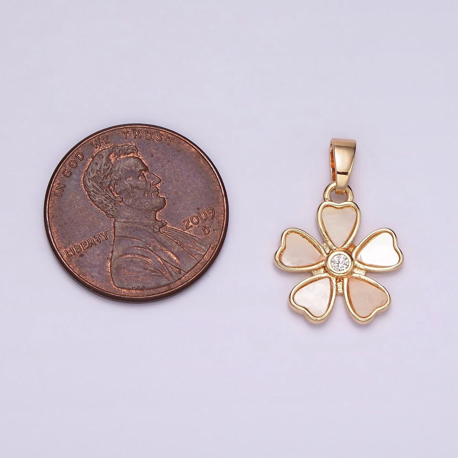 14k gold filled shell pearl 5 petal flower pendant minimalist floral heart charm for necklace bracelet component ah128