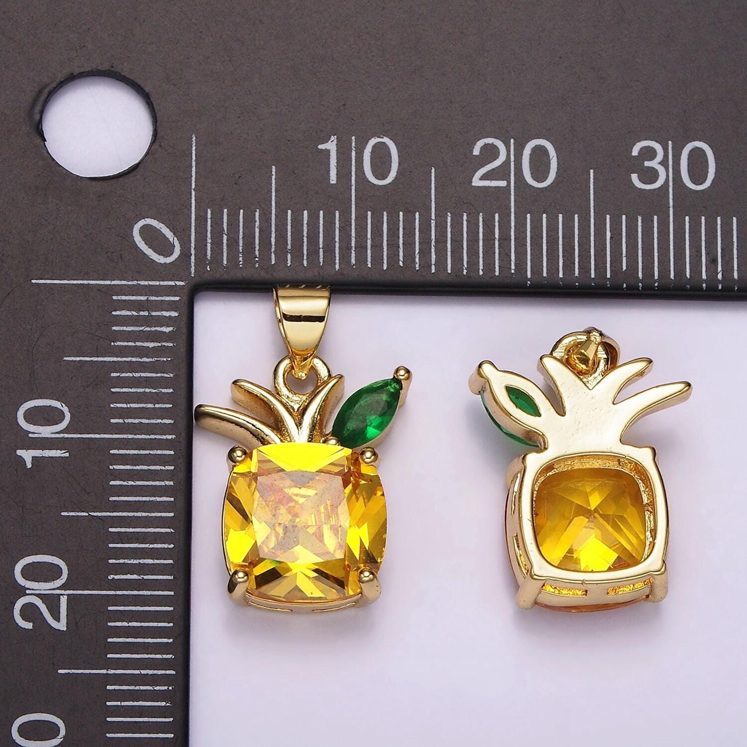 Mini gold pineapple charm, yellow cz stone pineapple charm, zirconia charm, pave fruit charm for necklace bracelet earring supply ah127