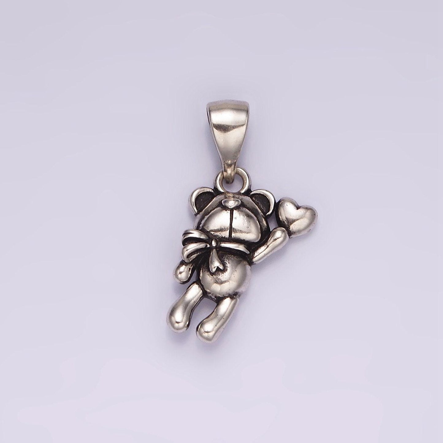14k gold filled teddy bear animal scarf heart puffed pendant in gold & silver | ah126