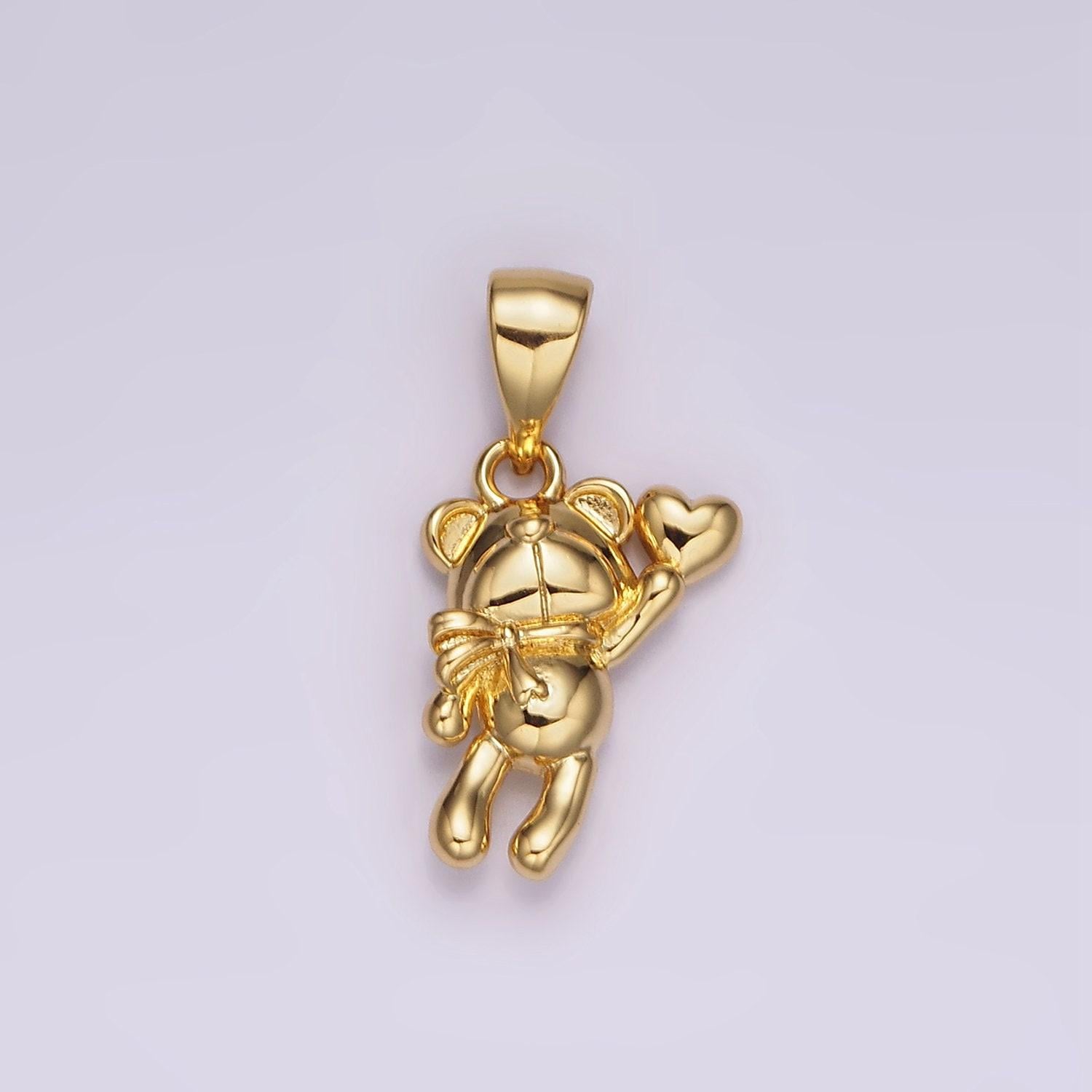 14k gold filled teddy bear animal scarf heart puffed pendant in gold & silver | ah126