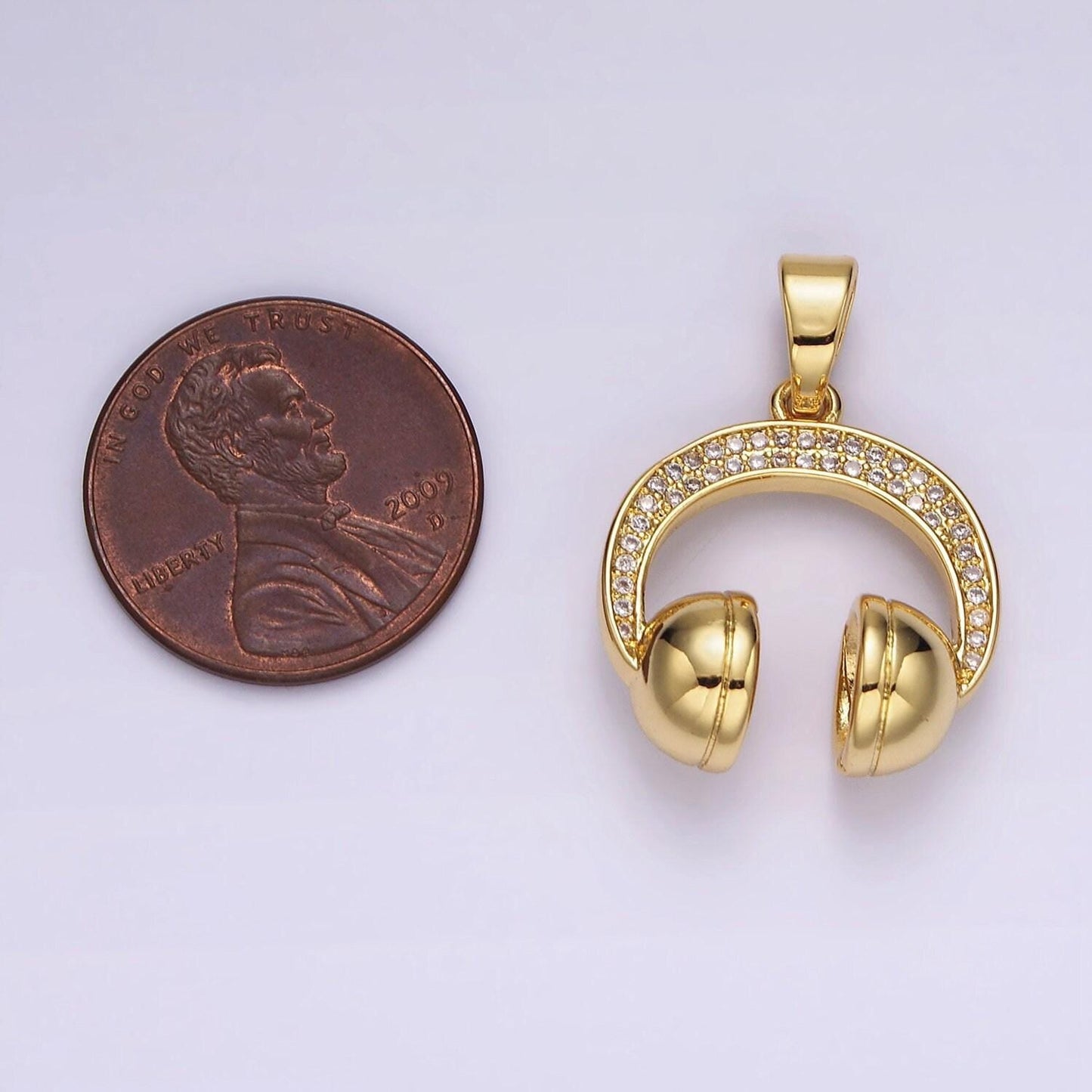 14k gold filled 25mm headphones headset micro paved cz pendant | ah120