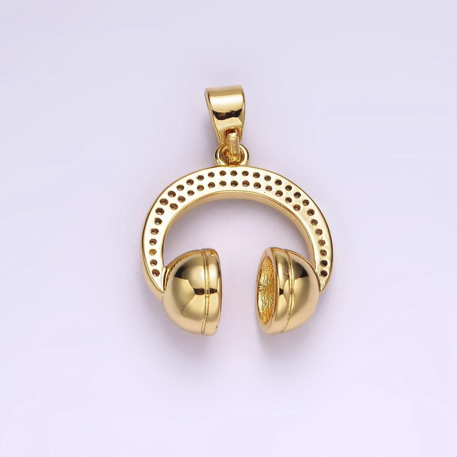 14k gold filled 25mm headphones headset micro paved cz pendant | ah120