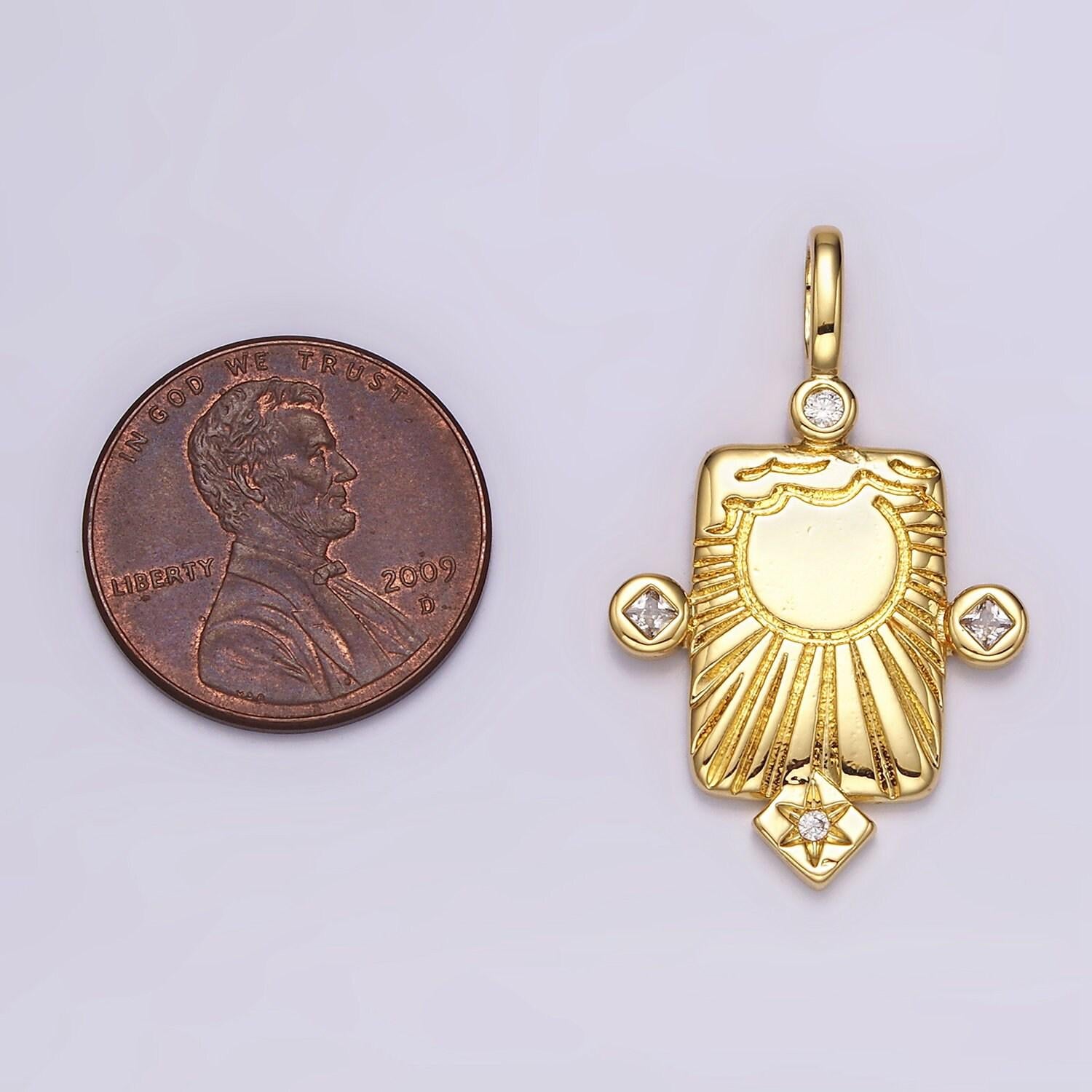 Gold tag sun ray charm dainty gold celestial jewelry pendant for bracelet necklace component ah-089