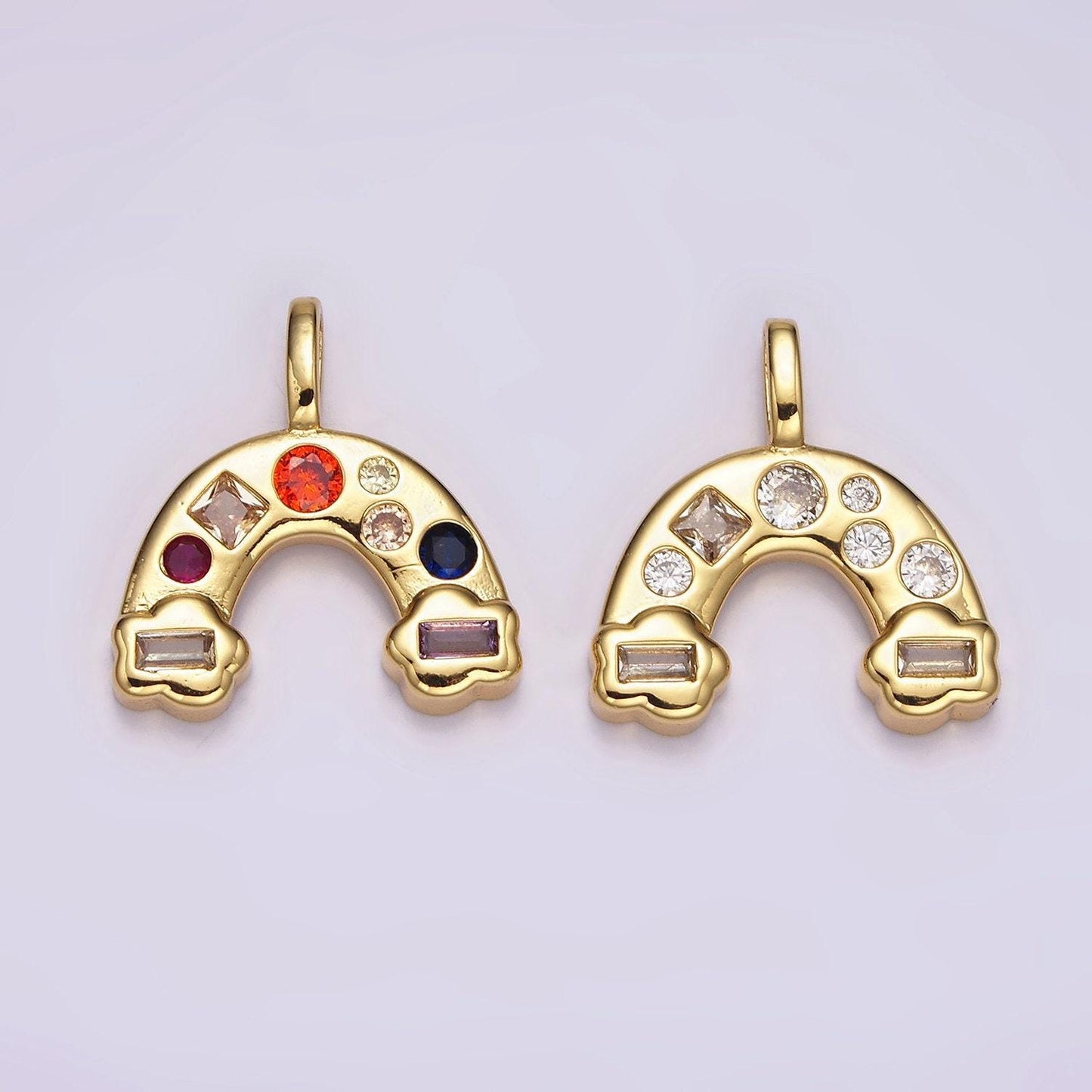 Tiny rainbow charm, gold pendant charm, mini charms clear colorful cz stone for bracelet necklace supply ah-082