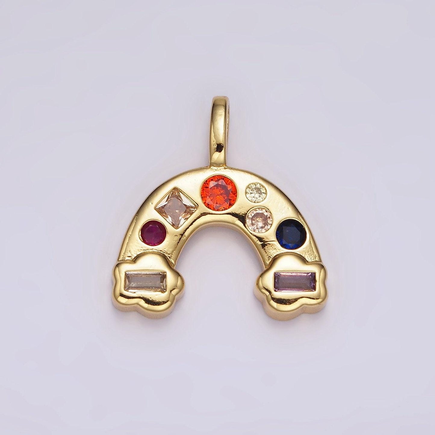 Tiny rainbow charm, gold pendant charm, mini charms clear colorful cz stone for bracelet necklace supply ah-082