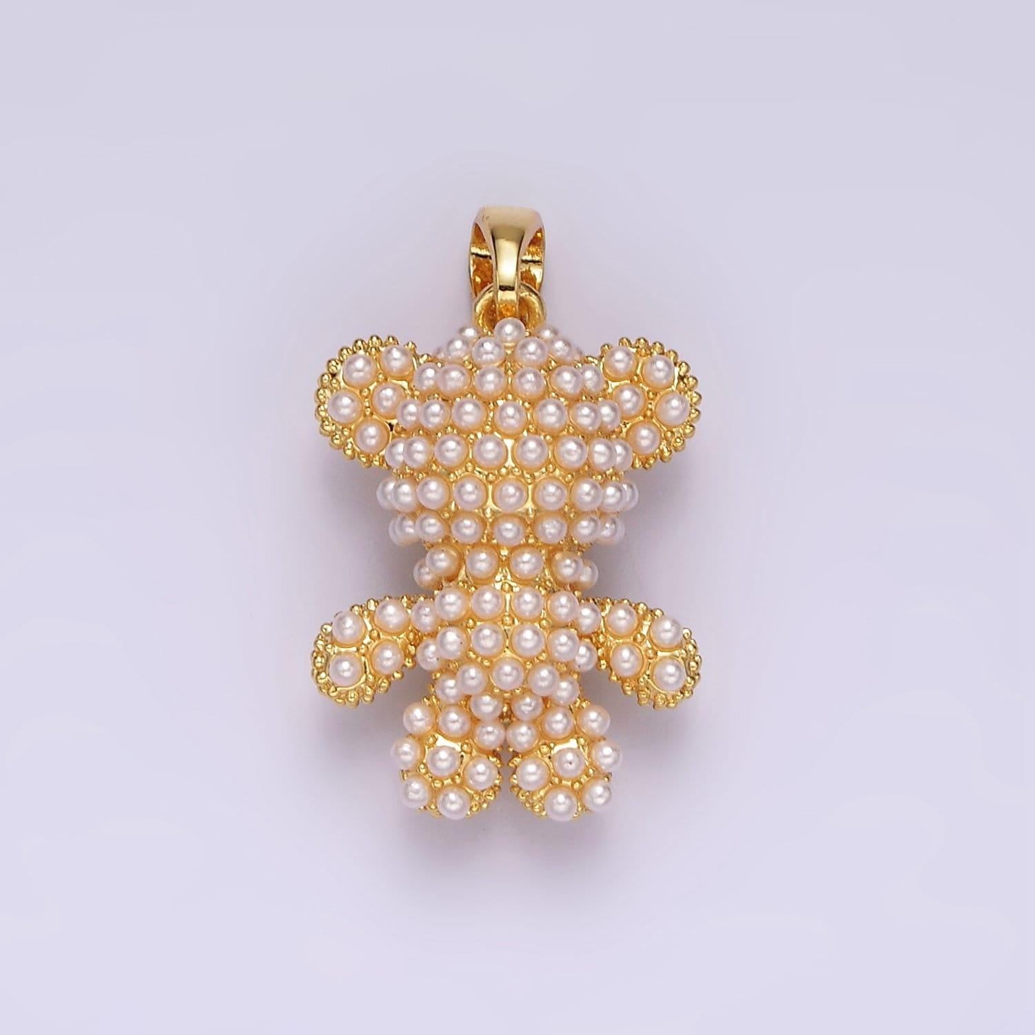 Pearl gold teddy bear 3d puffy kawaii animal charm pendant | ah-083