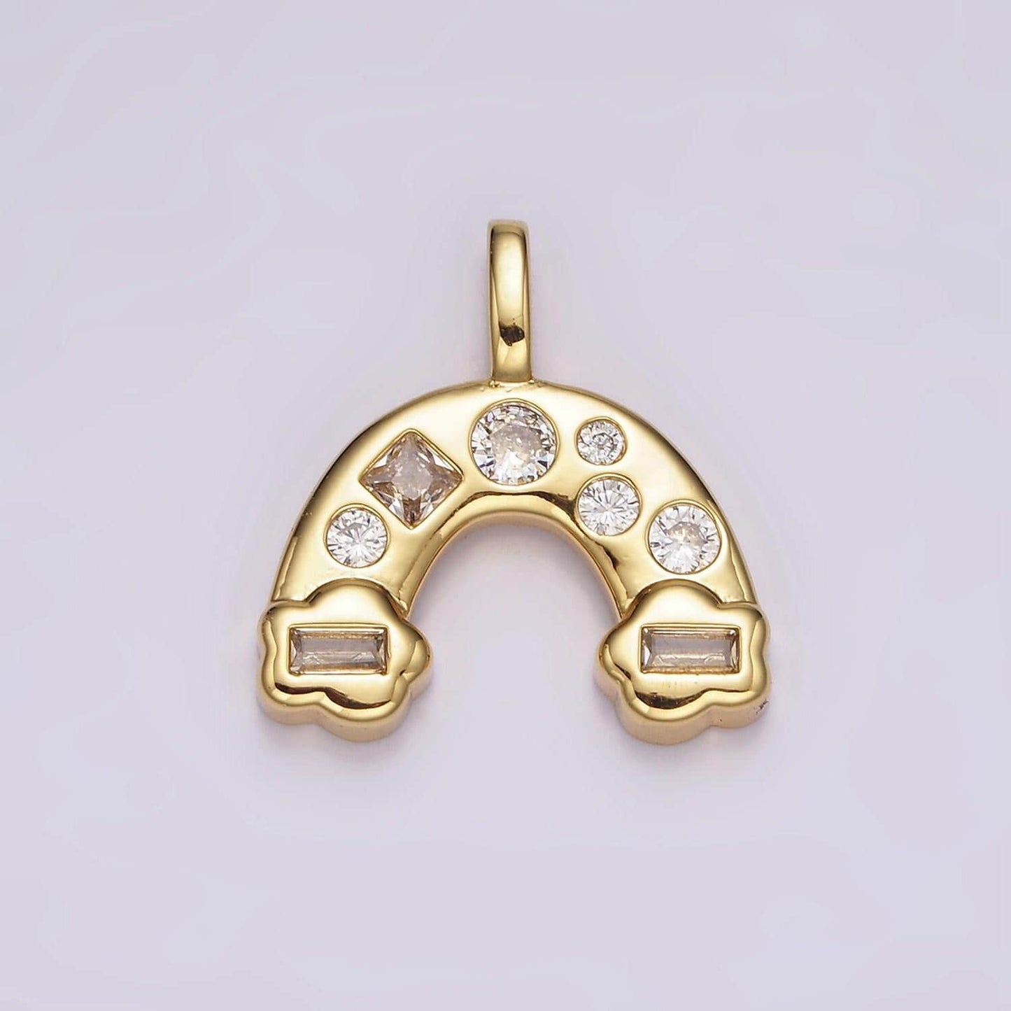 Tiny rainbow charm, gold pendant charm, mini charms clear colorful cz stone for bracelet necklace supply ah-082