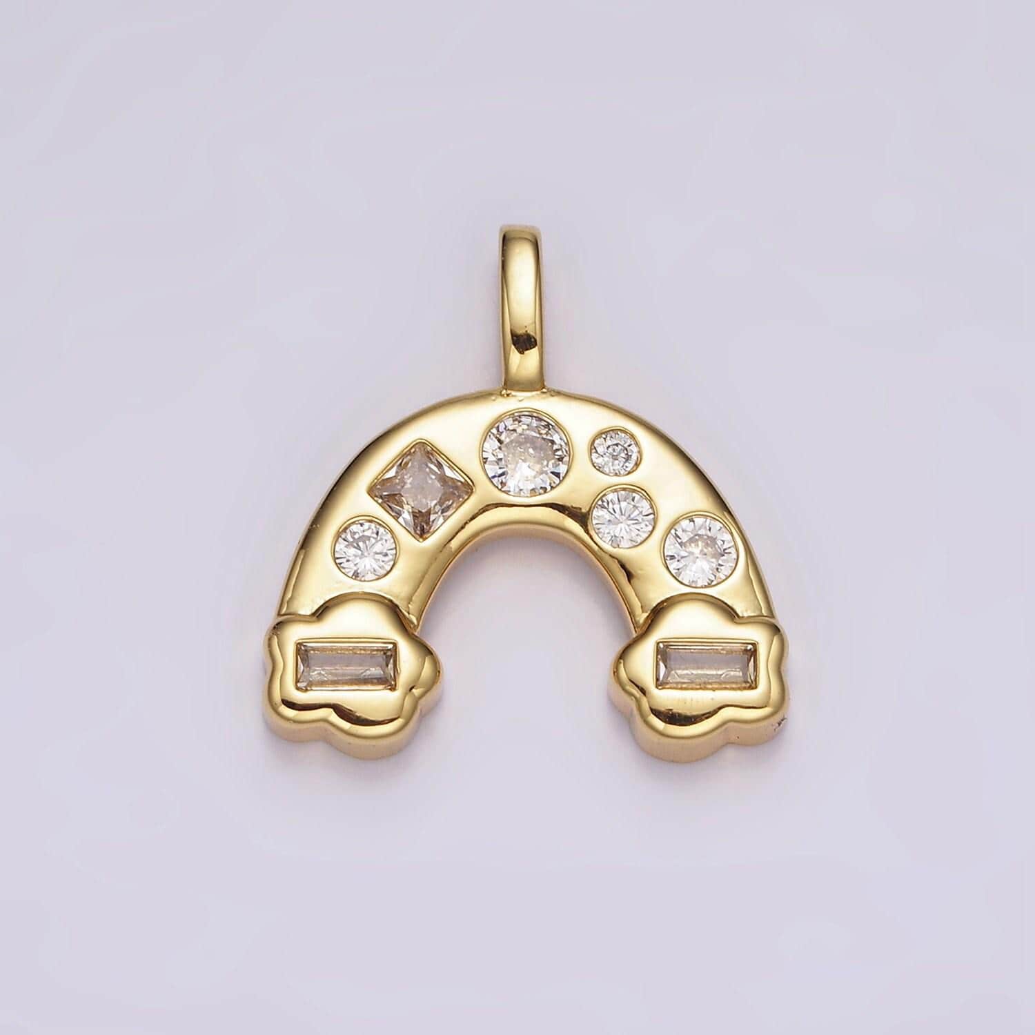 Tiny rainbow charm, gold pendant charm, mini charms clear colorful cz stone for bracelet necklace supply ah-082