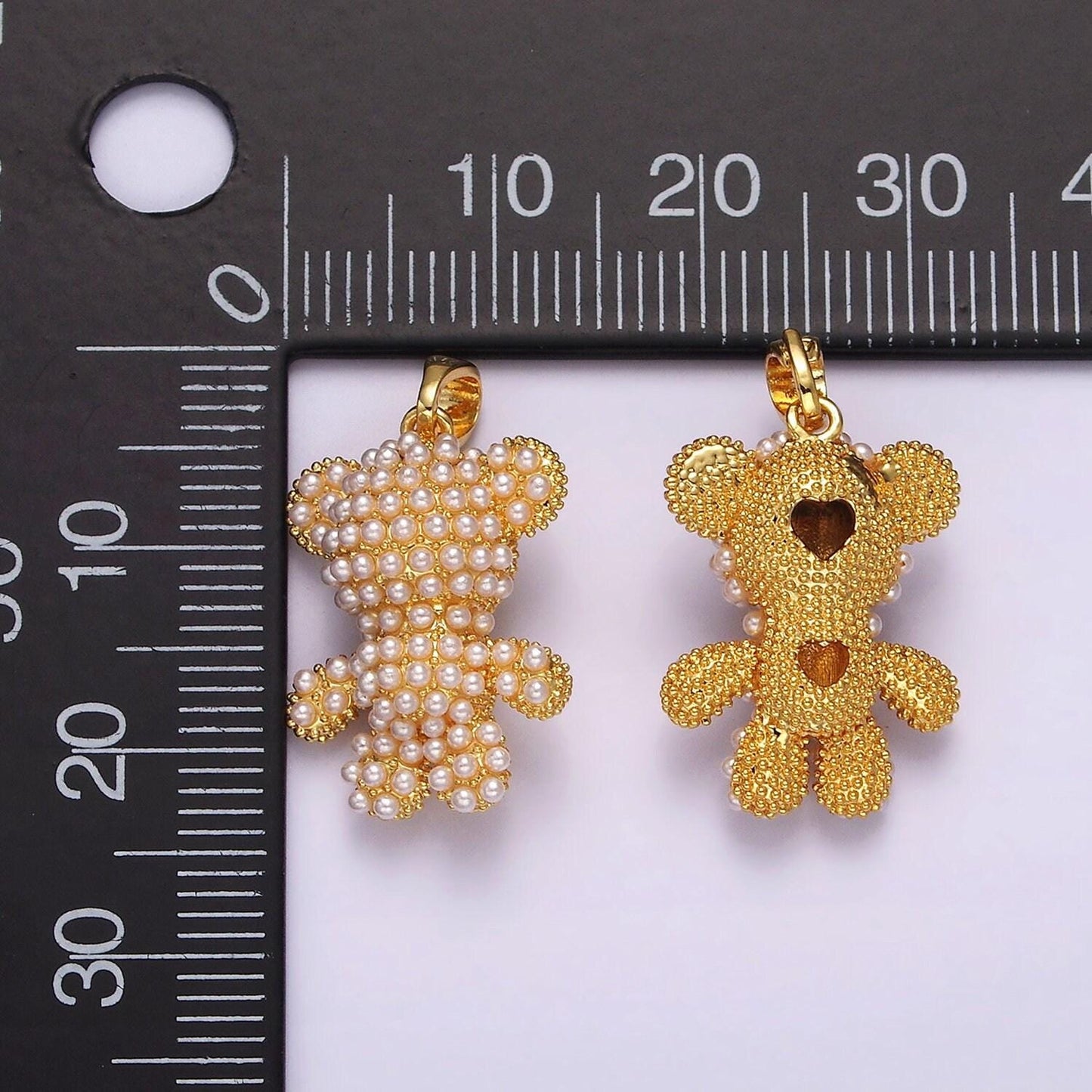 Pearl gold teddy bear 3d puffy kawaii animal charm pendant | ah-083