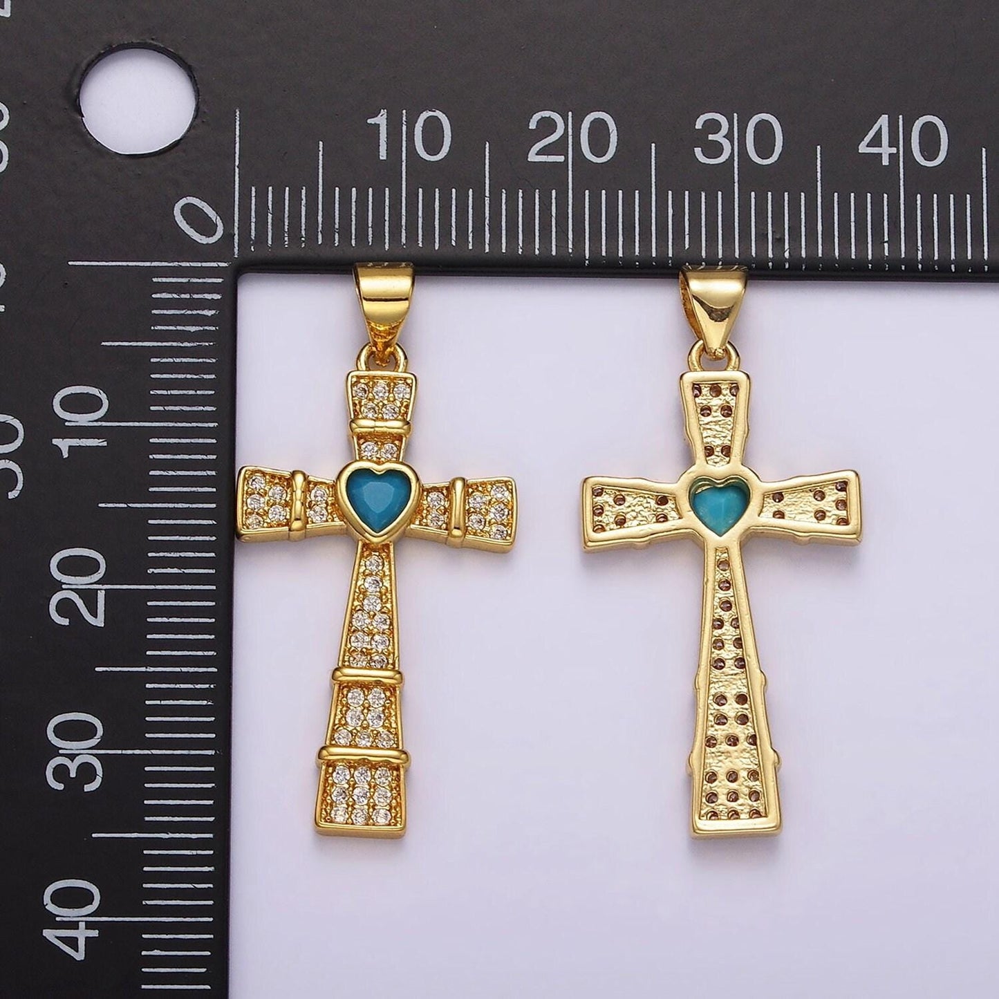 Cubic cross pendant 14k gold filled cross pendant necklace charm with turquoise cz heart stone for religious jewelry ah081