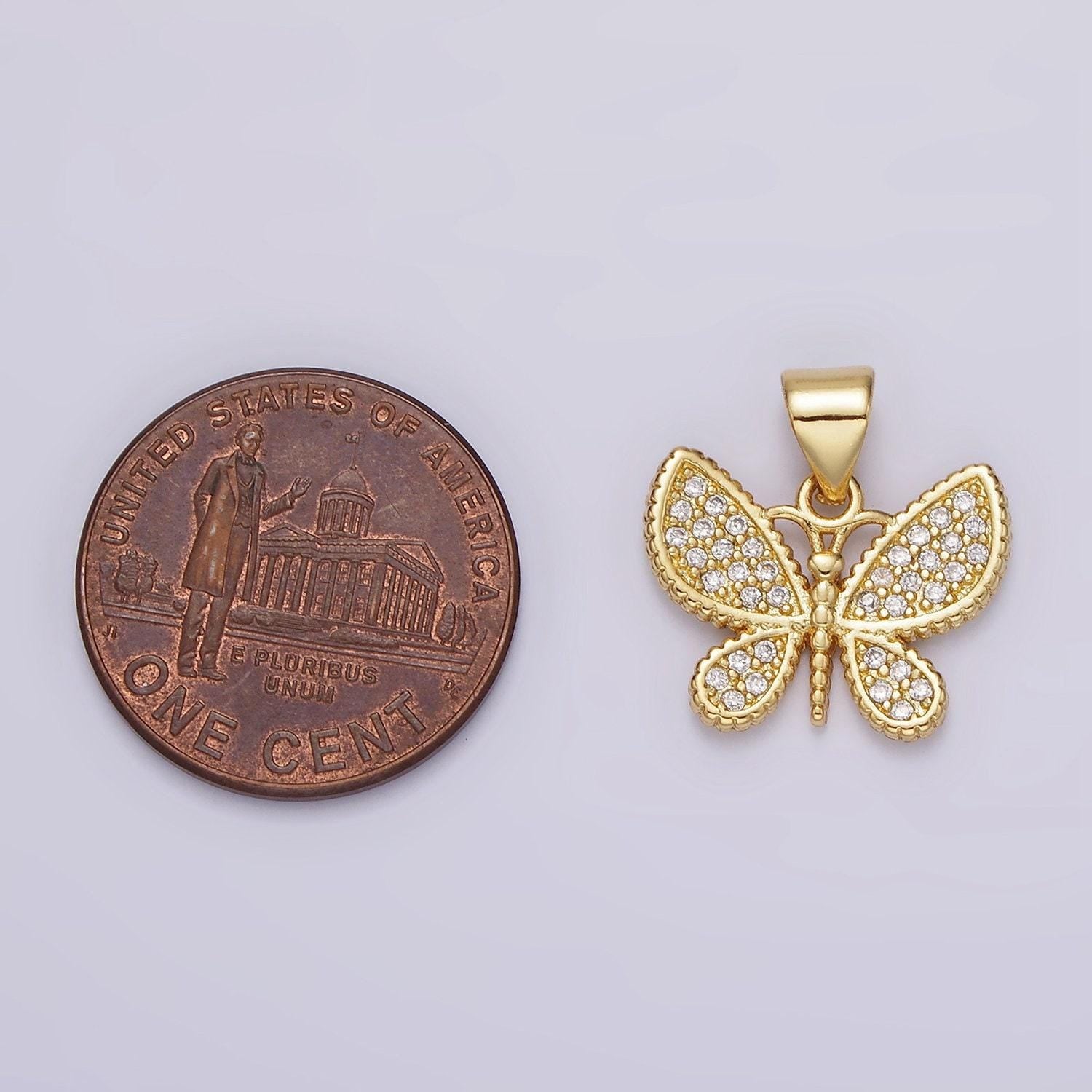 Dainty micro paved mariposa butterfly clear cubic zirconia cz gold animal pendant | ah077