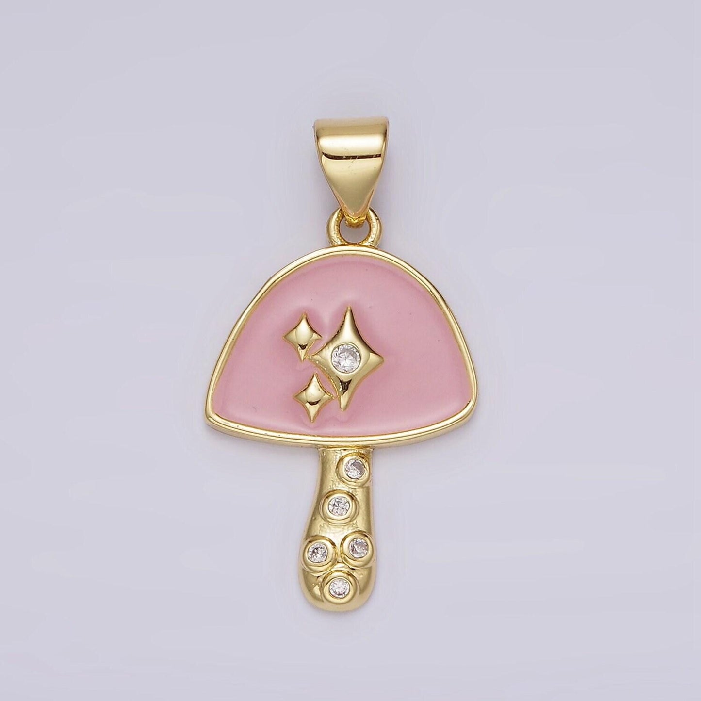 Gold filled mushroom pendant clear cz pink mushroom charm kawaii shroomie pendant dainty mushroom charm jewelry supply ah-076
