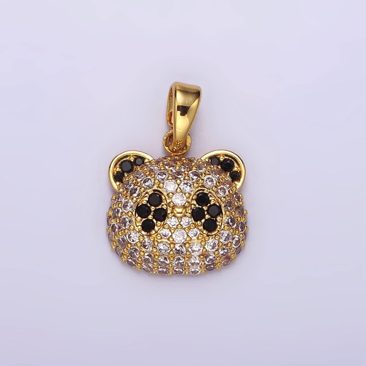 Cubic gold panda bear head charm pendant chinese animal lover kawaii cute charm, craft supplies, diy findings black white cz stone ah062