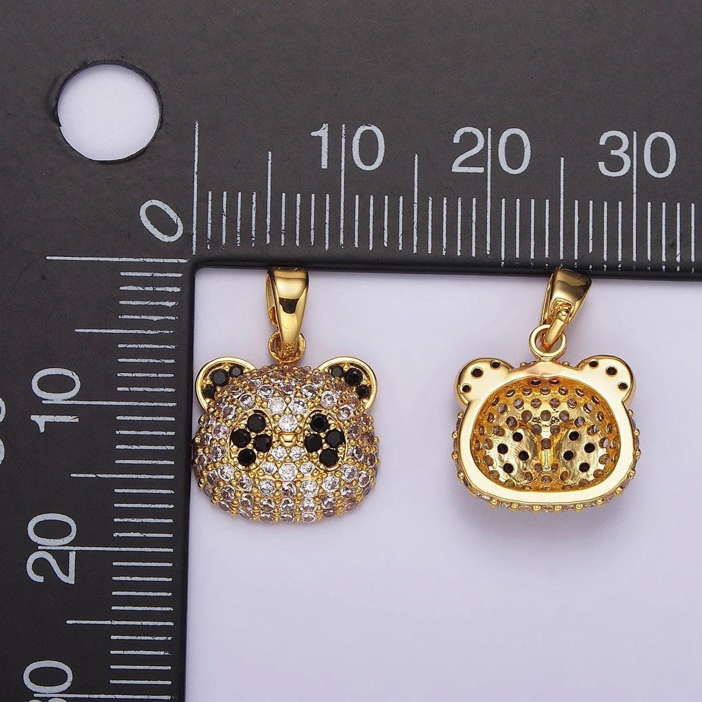 Cubic gold panda bear head charm pendant chinese animal lover kawaii cute charm, craft supplies, diy findings black white cz stone ah062