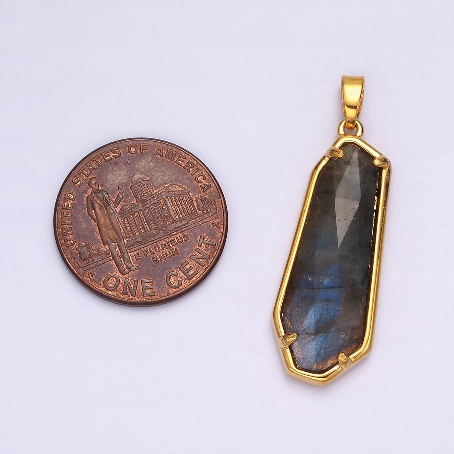 24k gold filled amethyst, labradorite pendant gold bezel long oval dangle tag charm gemstone healing stone good vibes inspired | ag-038