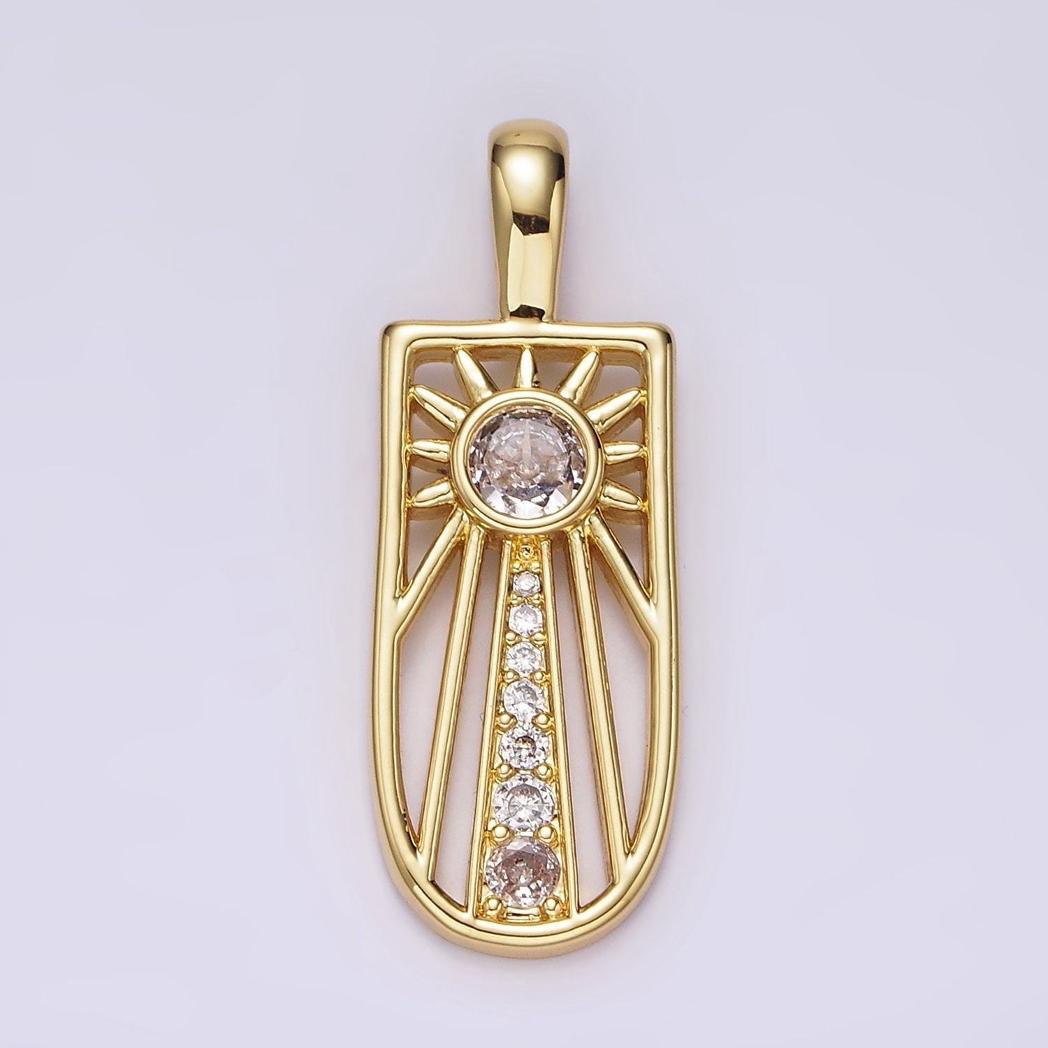 14k gold filled celestial sun ray cz micro paved open tag pendant | ah034