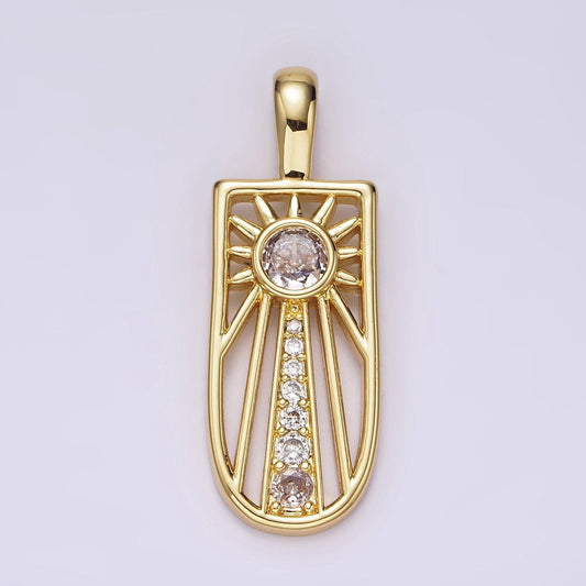 14k gold filled celestial sun ray cz micro paved open tag pendant | ah034