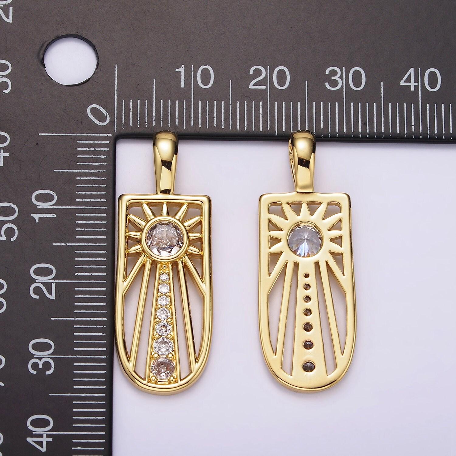 14k gold filled celestial sun ray cz micro paved open tag pendant | ah034