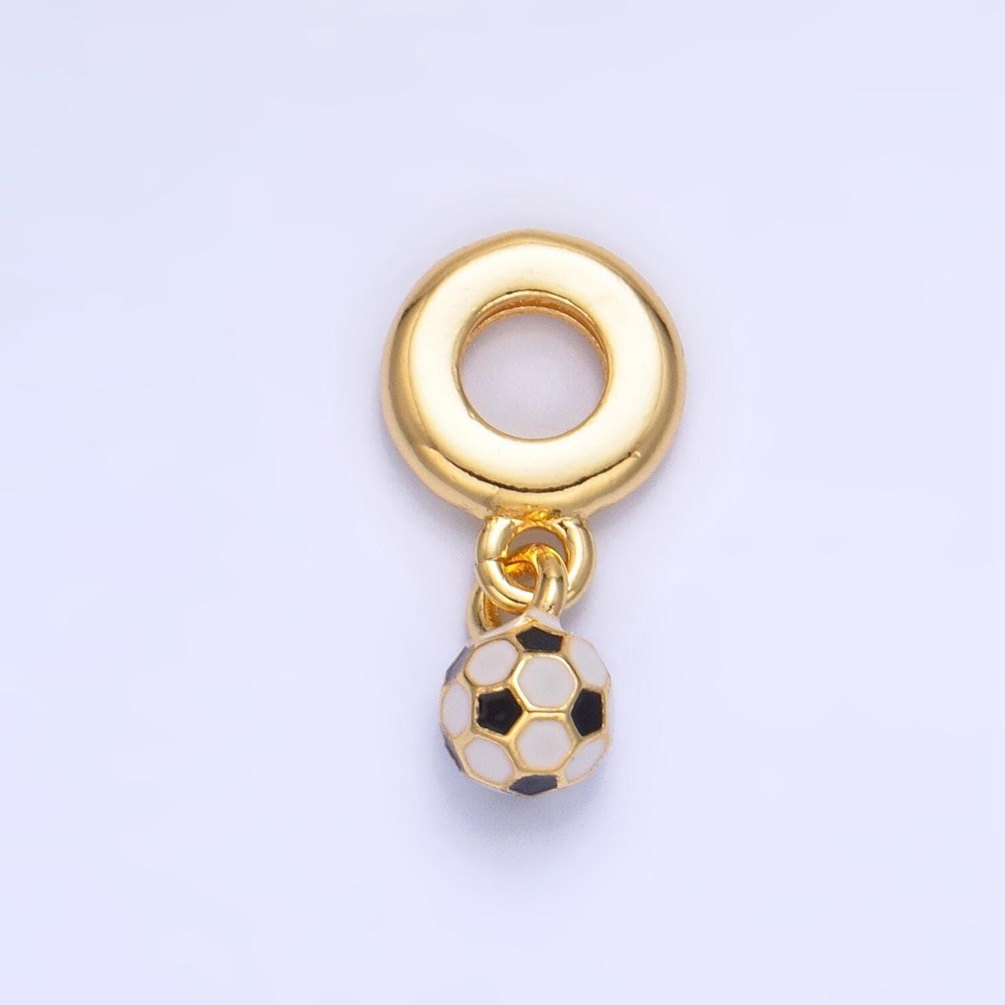 24k gold filled mini soccer ball charm sport theme rondelle bail for drop pendant bracelet | w-001
