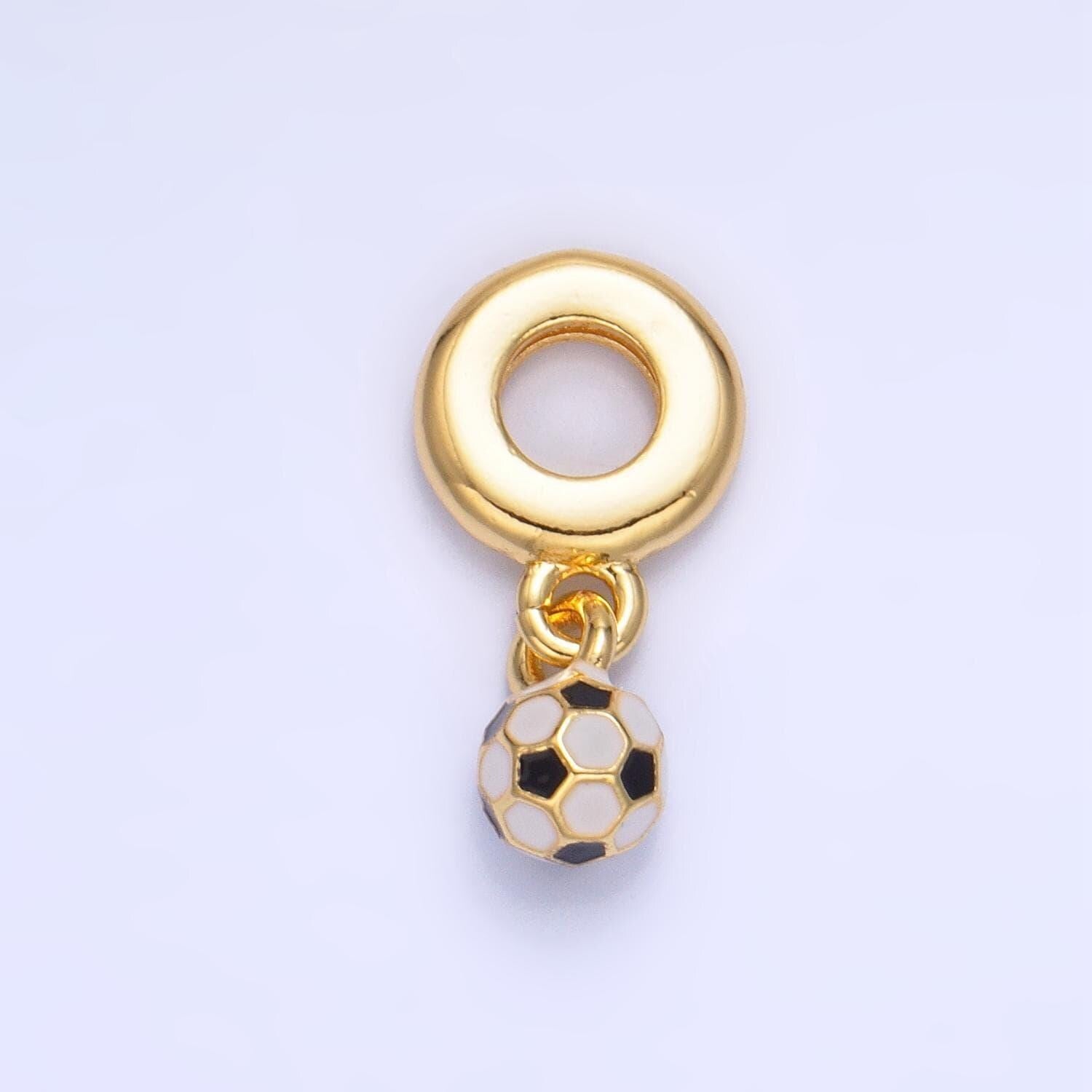 24k gold filled mini soccer ball charm sport theme rondelle bail for drop pendant bracelet | w-001
