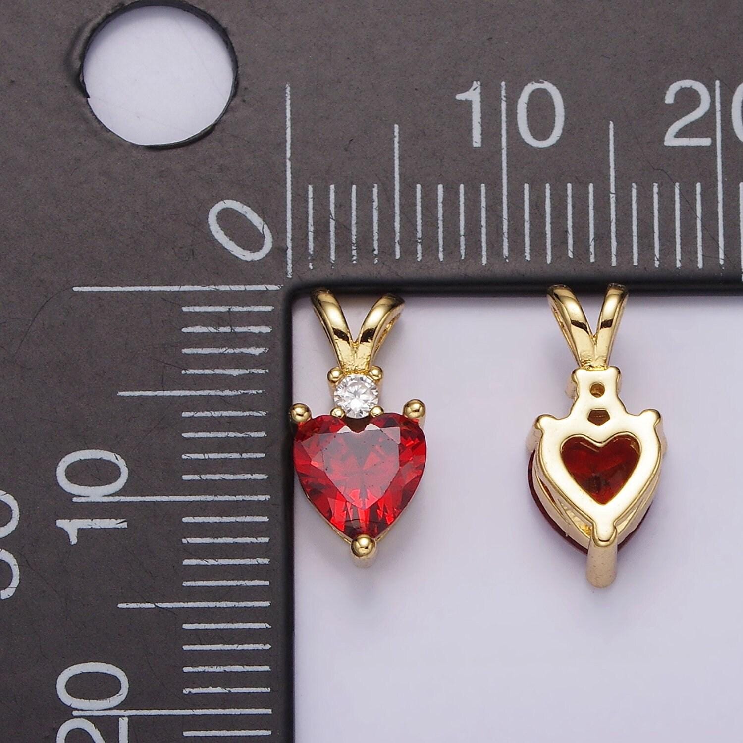 14k gold filled red cz heart double bail pendant | ah030
