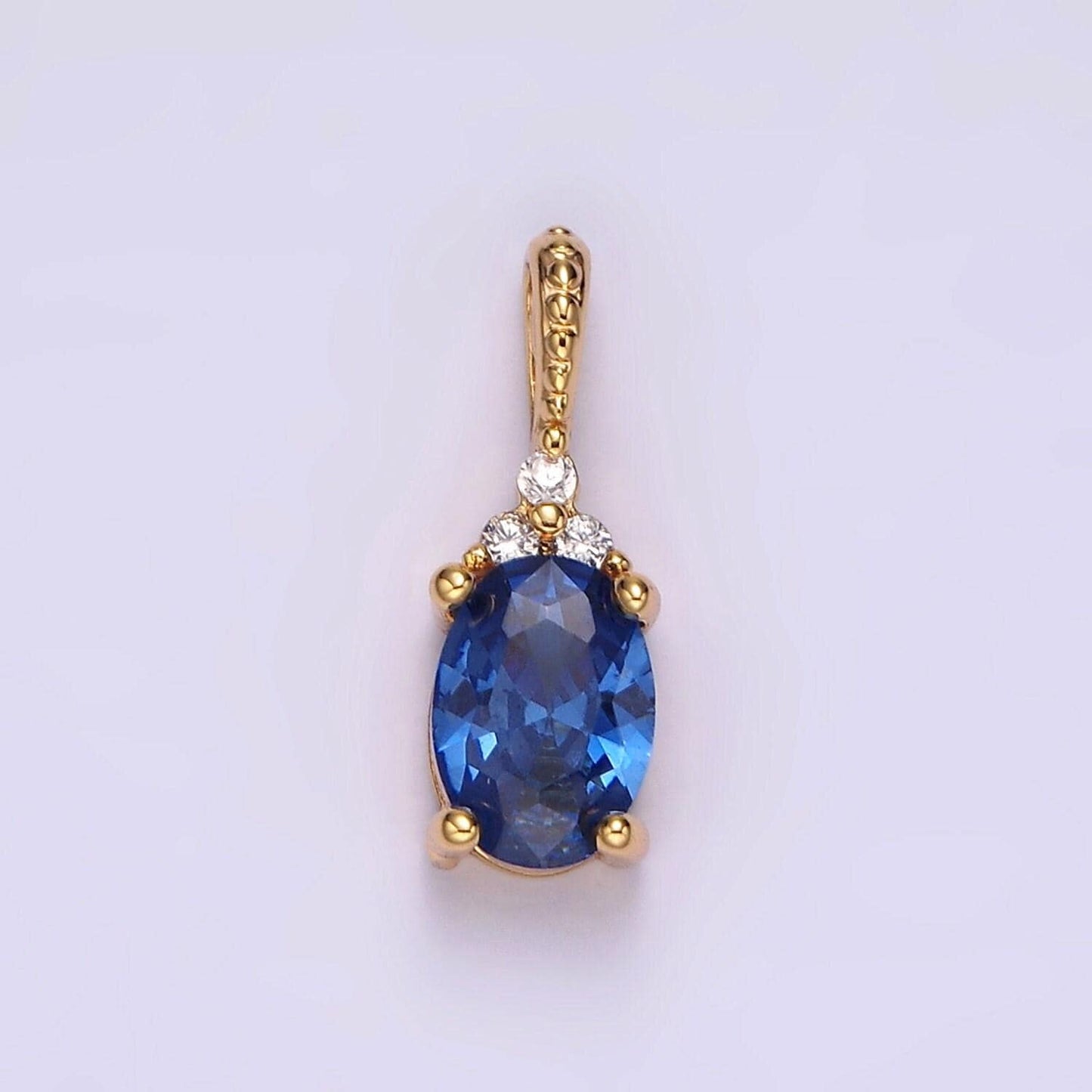 16k gold filled oval triple cz bezel dotted bail personalized pendant in gold & silver | ah001 - ah028