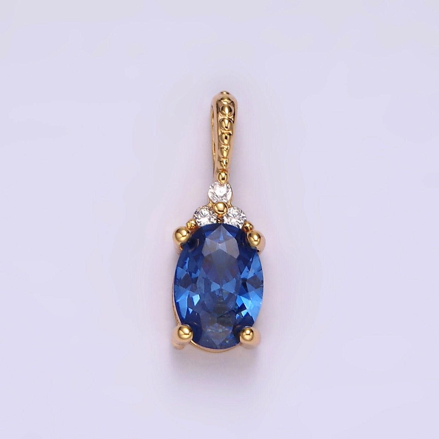 16k gold filled oval triple cz bezel dotted bail personalized pendant in gold & silver | ah001 - ah028