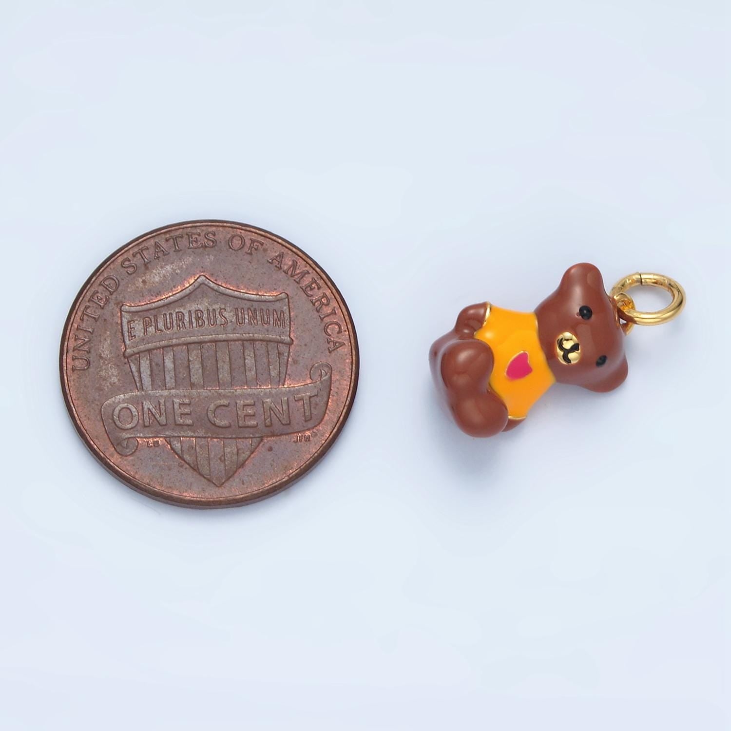 14k gold filled brown teddy bear heart shirt kids charm | ag-950