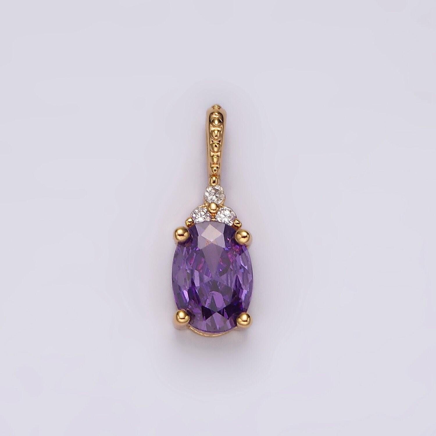 16k gold filled oval triple cz bezel dotted bail personalized pendant in gold & silver | ah001 - ah028