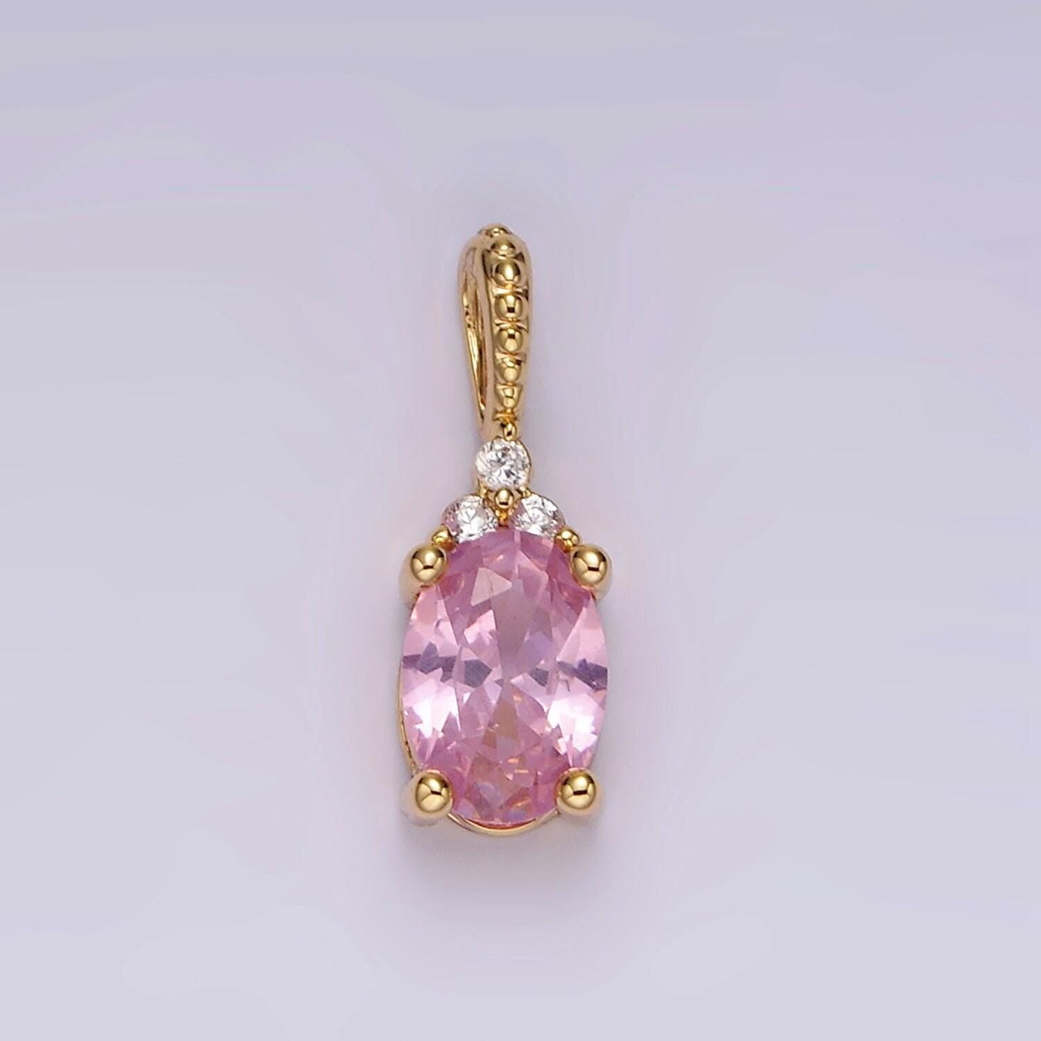 16k gold filled oval triple cz bezel dotted bail personalized pendant in gold & silver | ah001 - ah028