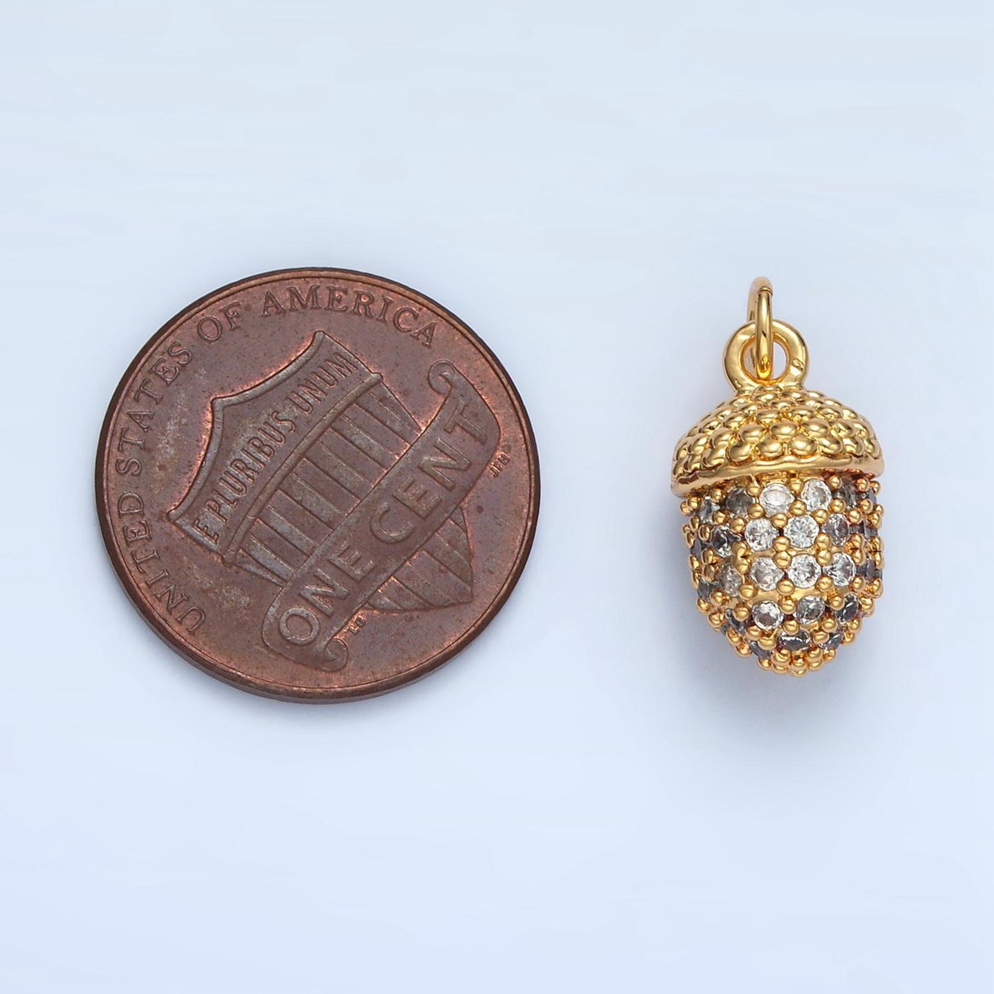 14k gold filled oak tree acorn micro paved cz nut charm | ag-943