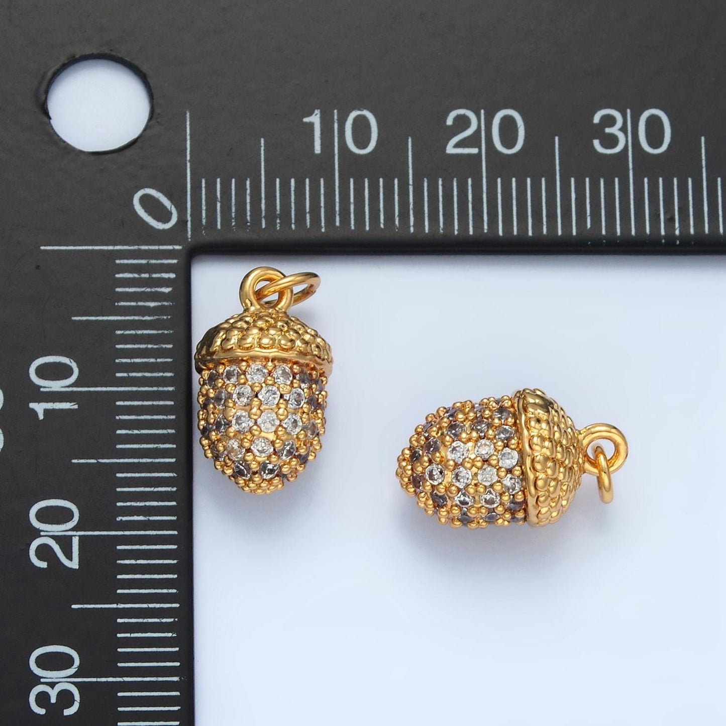 14k gold filled oak tree acorn micro paved cz nut charm | ag-943