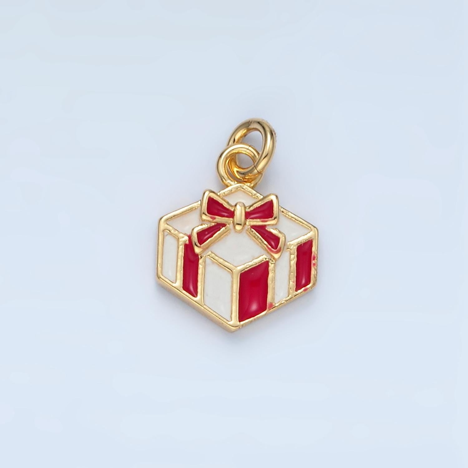 14k gold filled candy cane color present 9mm mini charm | ag-941