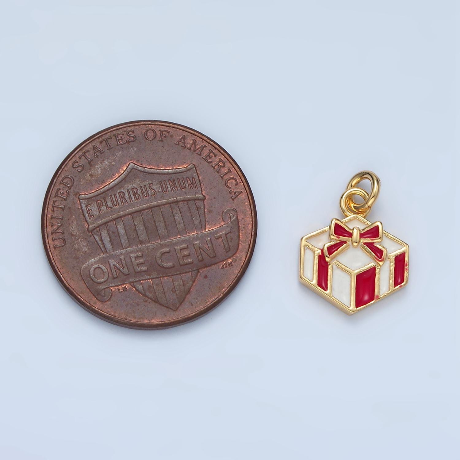 14k gold filled candy cane color present 9mm mini charm | ag-941