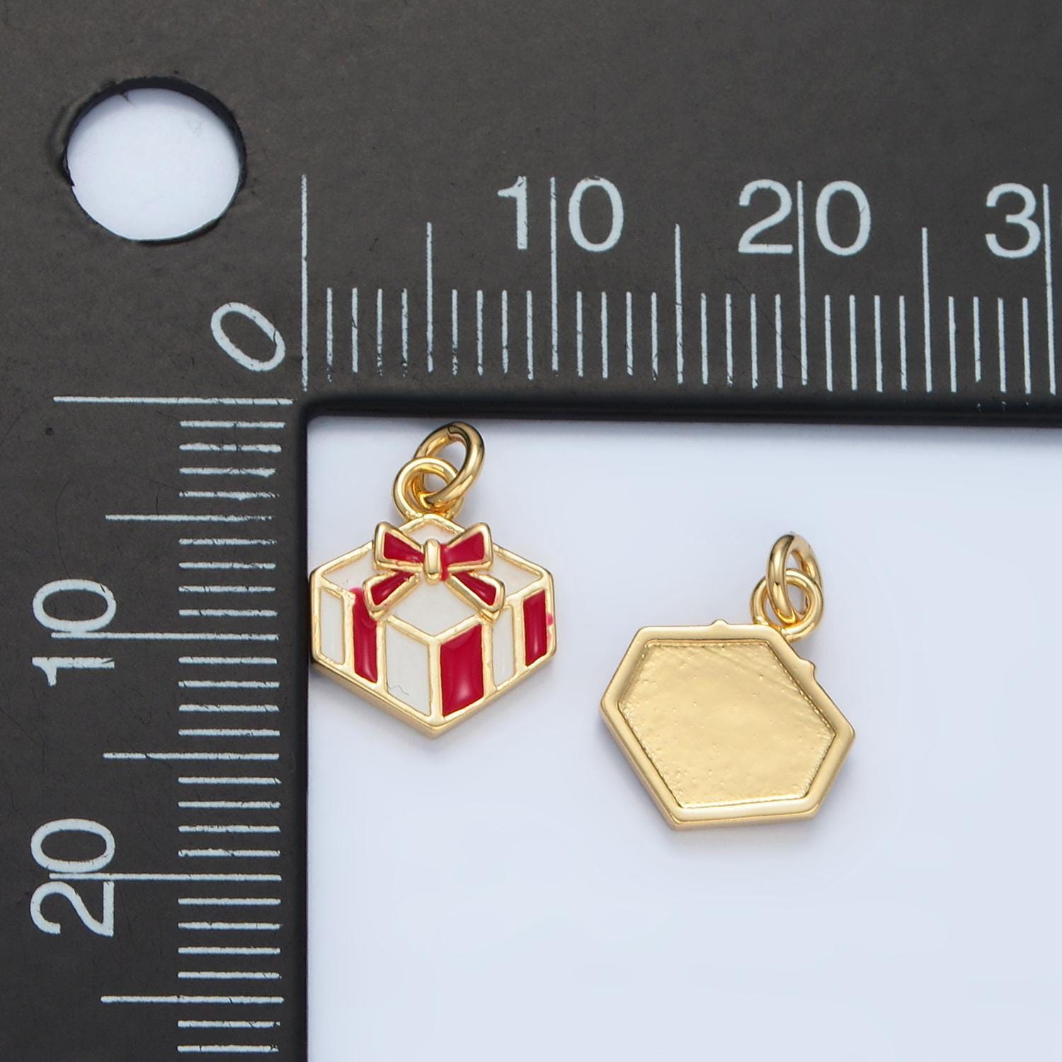 14k gold filled candy cane color present 9mm mini charm | ag-941